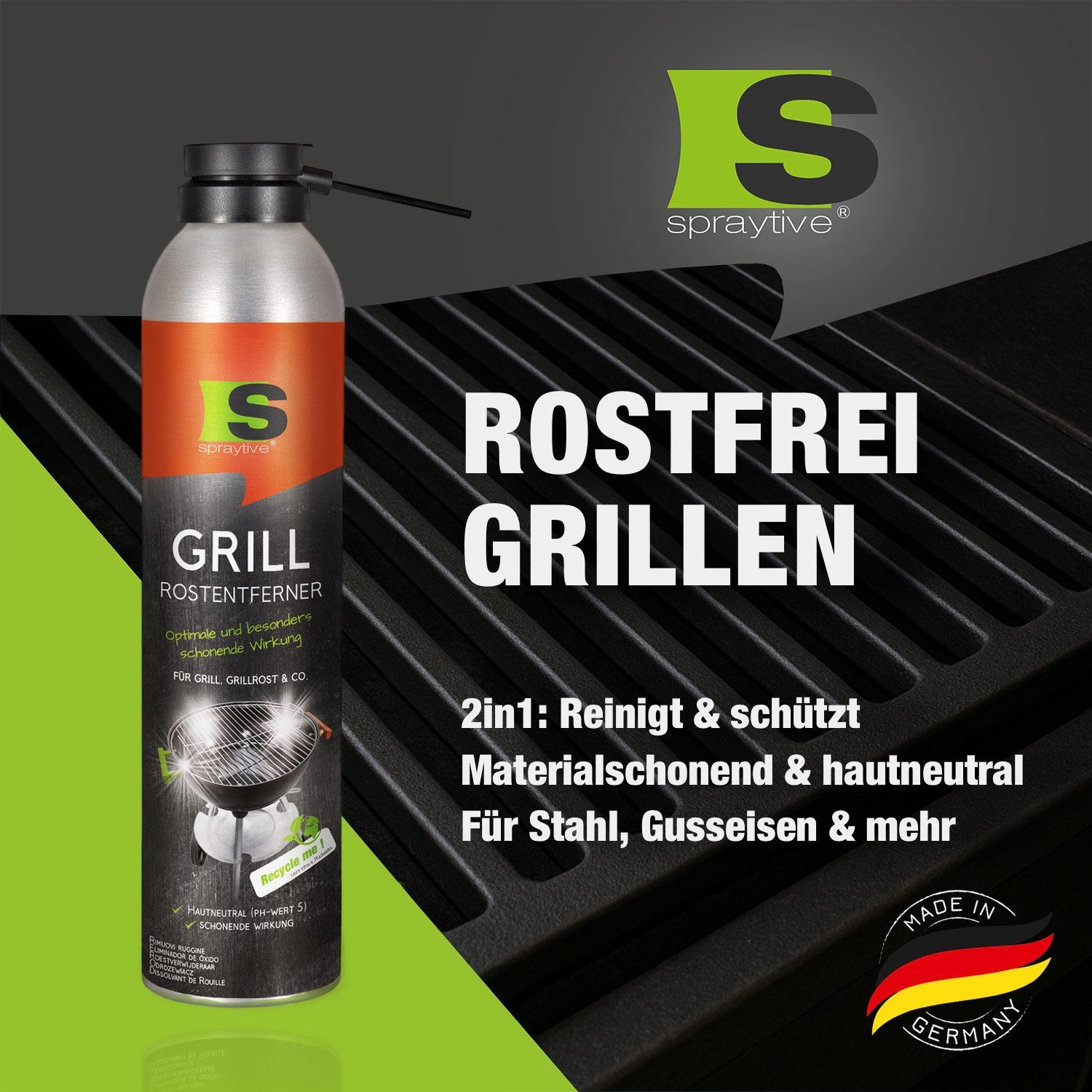 Spraytive 1x 300ml Grill-Rostentferner – 2in1 Rostlöser für Grillrost & BBQ Sprühreiniger (Made in Germany)