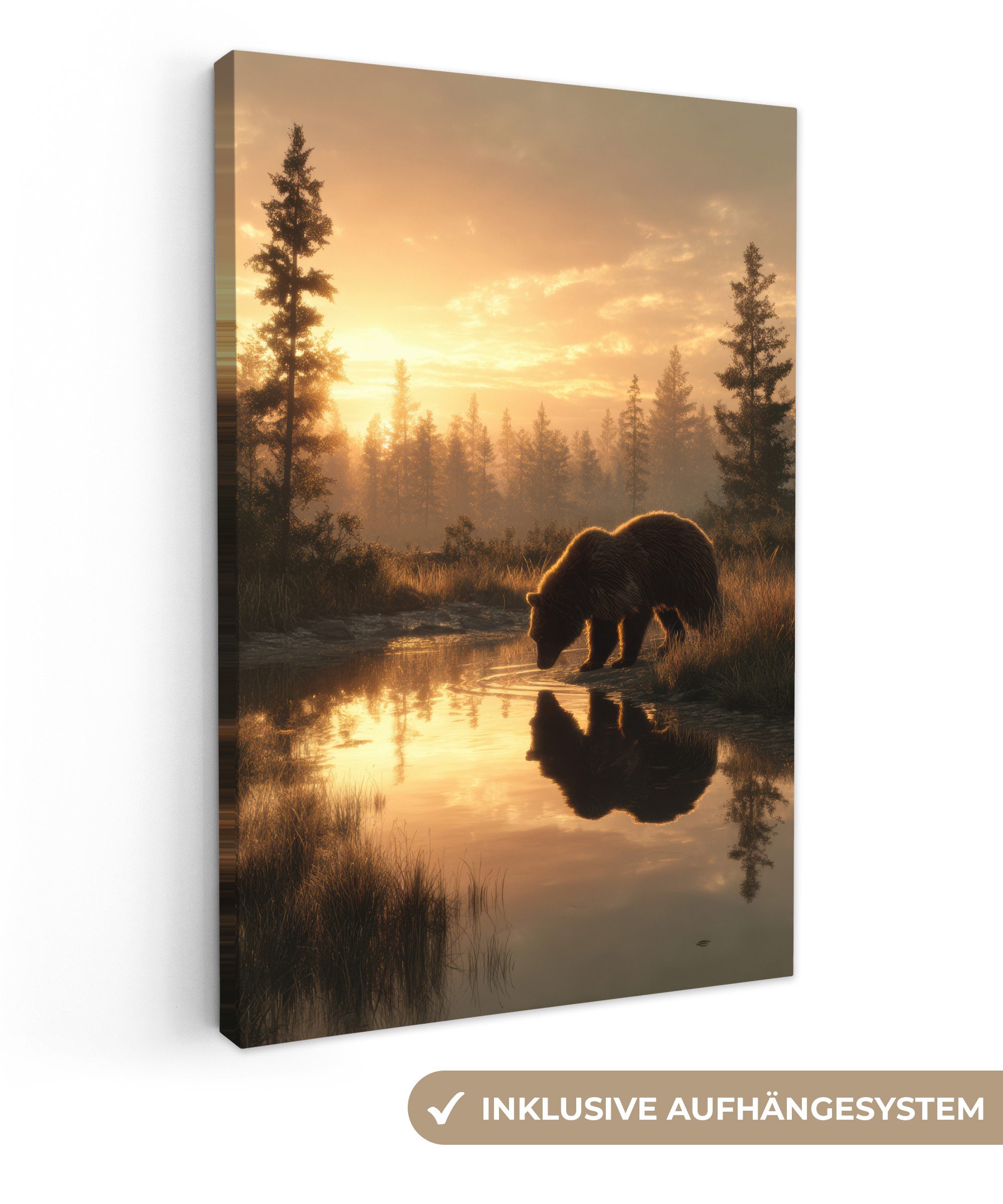 OneMillionCanvasses® Leinwandbild Bär - Wasser - Wald - Morgenlicht, Fotodr günstig online kaufen