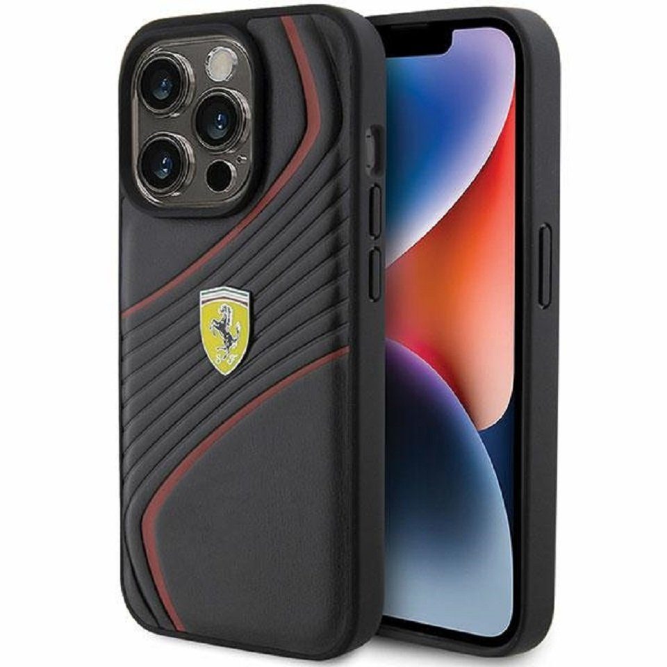 Ferrari Handyhülle Cover Case iPhone 15 Pro Kunstleder schwarz rot 6,1 Zoll, Kantenschutz