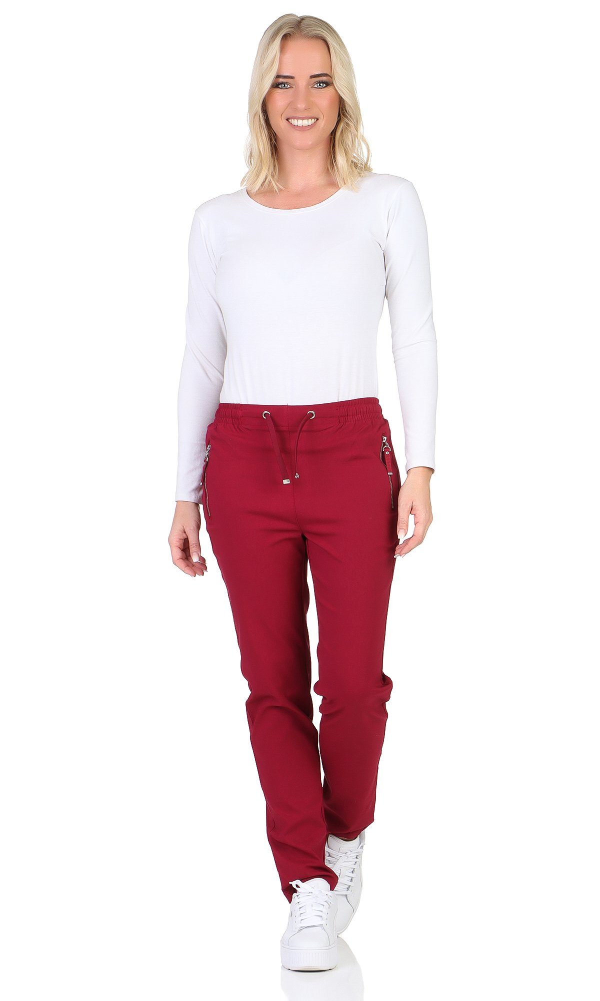 Alica Collection Chinohose Schlupfhose Damen Stretch Hose leichte Sommerhose - Kurzgröße mit Gummibund & Kordelzug, in großen Größen erhältlich