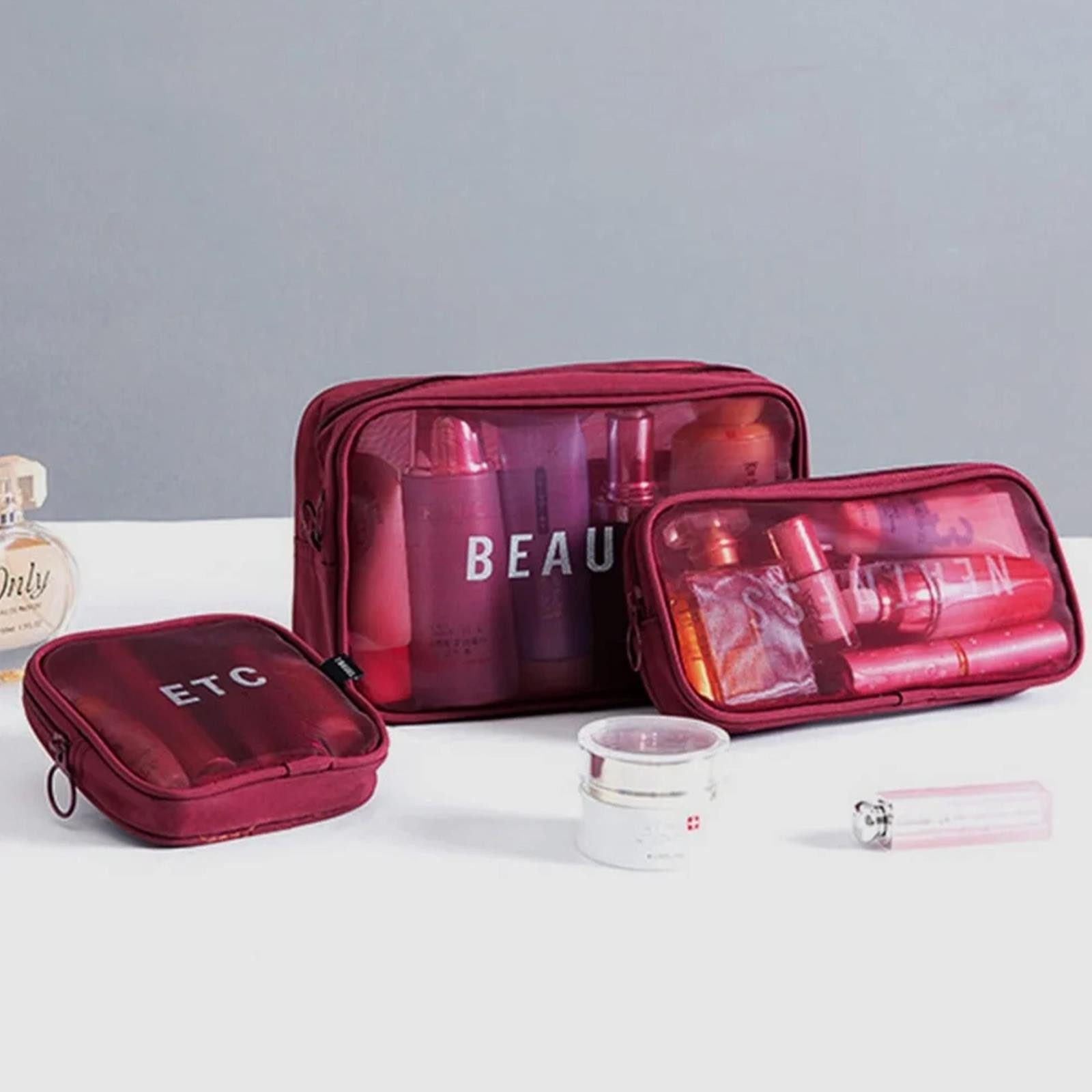 VERCO Kosmetiktasche Reise Make-Up Kulturbeutel Beautycase (3-tlg), Kosmetik Beutel Tasche Schminktasche Set – Bild 5 von 5