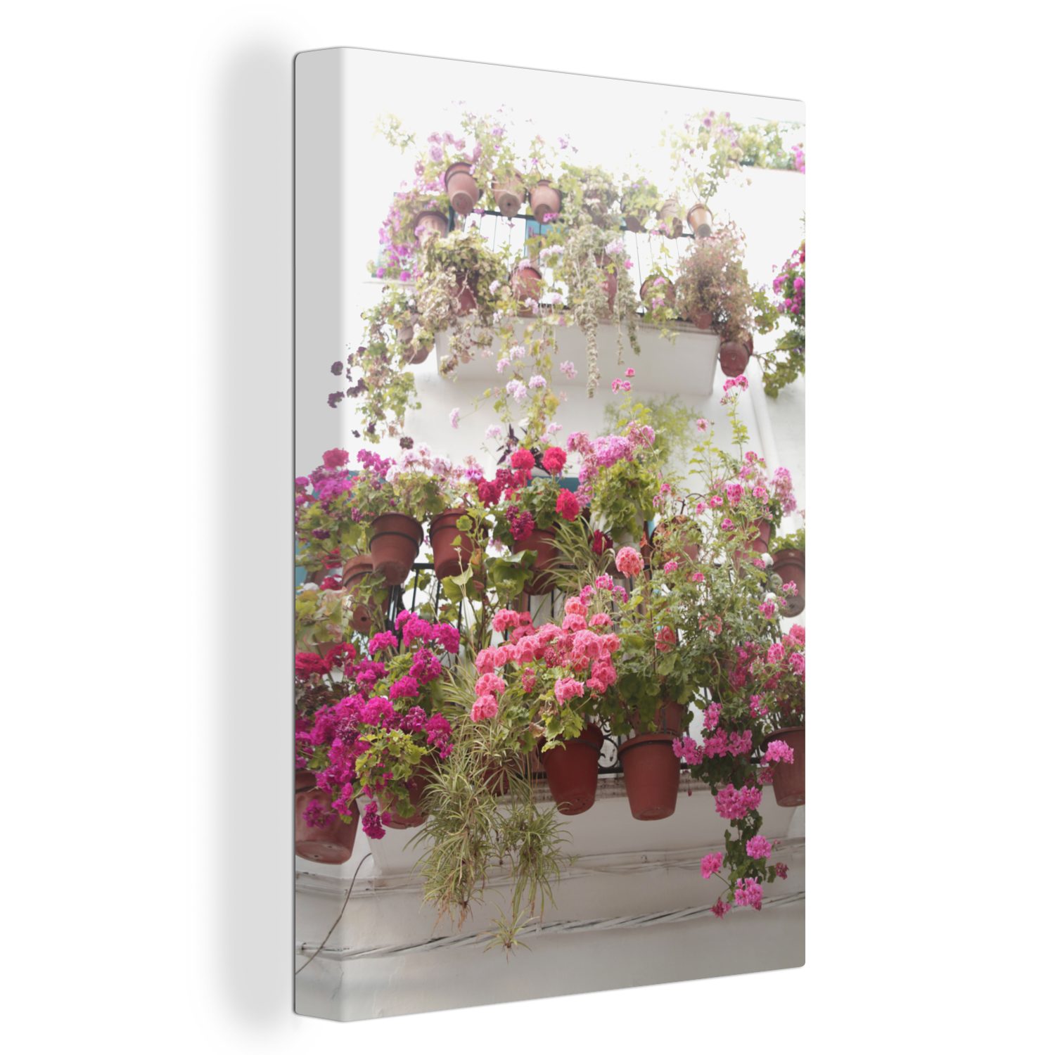 OneMillionCanvasses® Leinwandbild Geranienblüten auf einem Balkon, (1 St), Leinwandbild fertig bespannt inkl. Zackenaufhänger, Gemälde, 20x30 cm