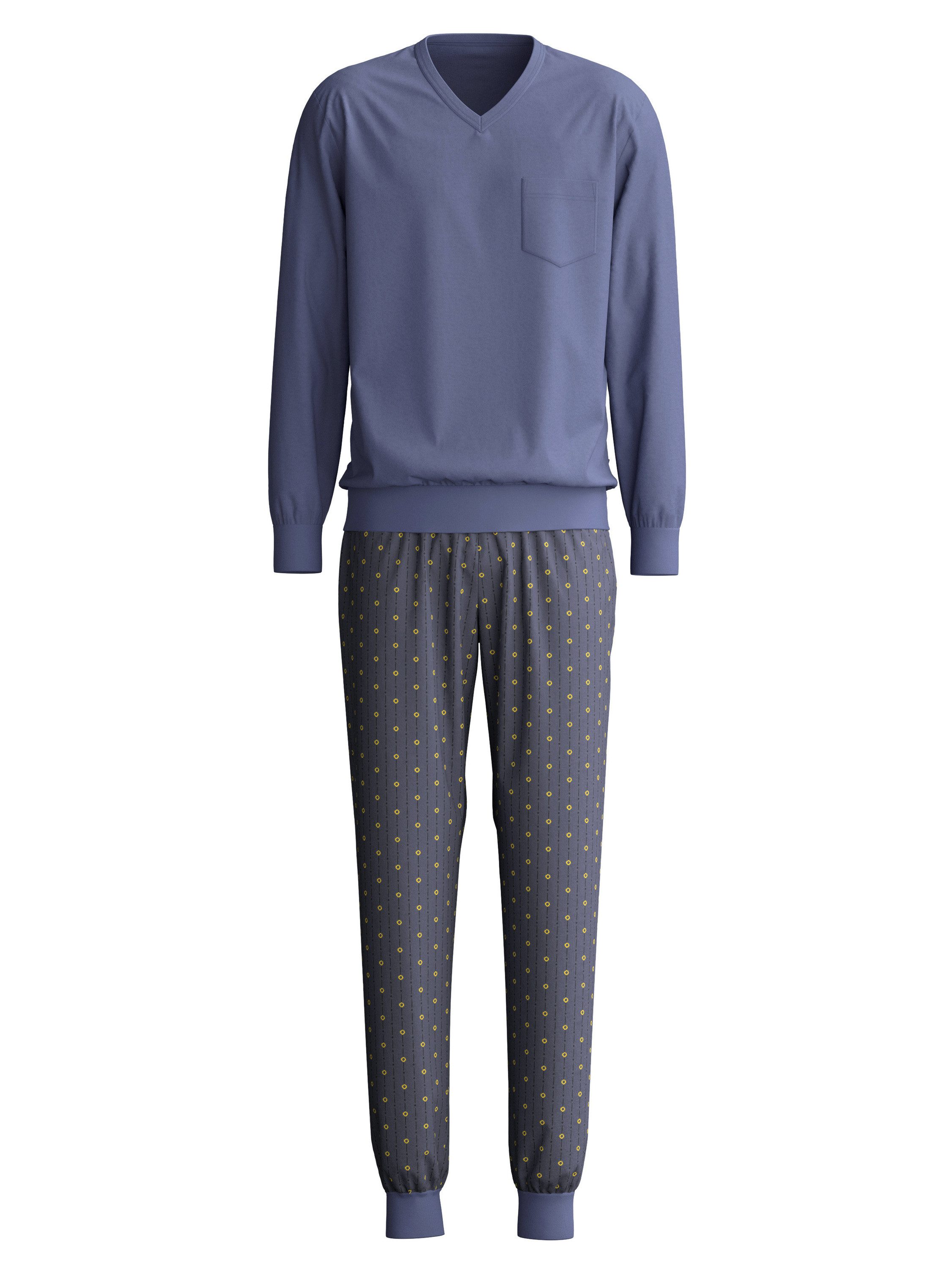 CALIDA Pyjama Relax Imprint Herren (2 tlg) weich, leicht mit V-Ausschnitt