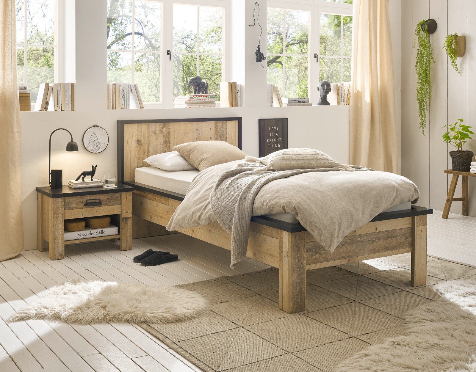 2-St., Used 200 90 mit Schlafzimmer-Set Furn.Design cm), (in x Stove, 2-teilig, Soft-Close Wood,