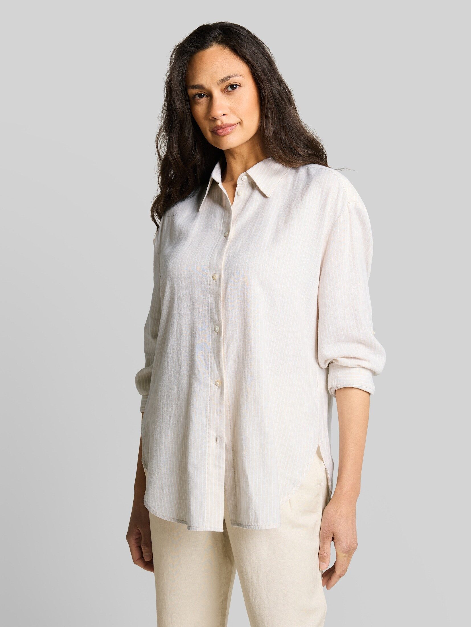 TOM TAILOR Langarmbluse Blusen & Shirts Oversize Hemdbluse mit Leinenanteil