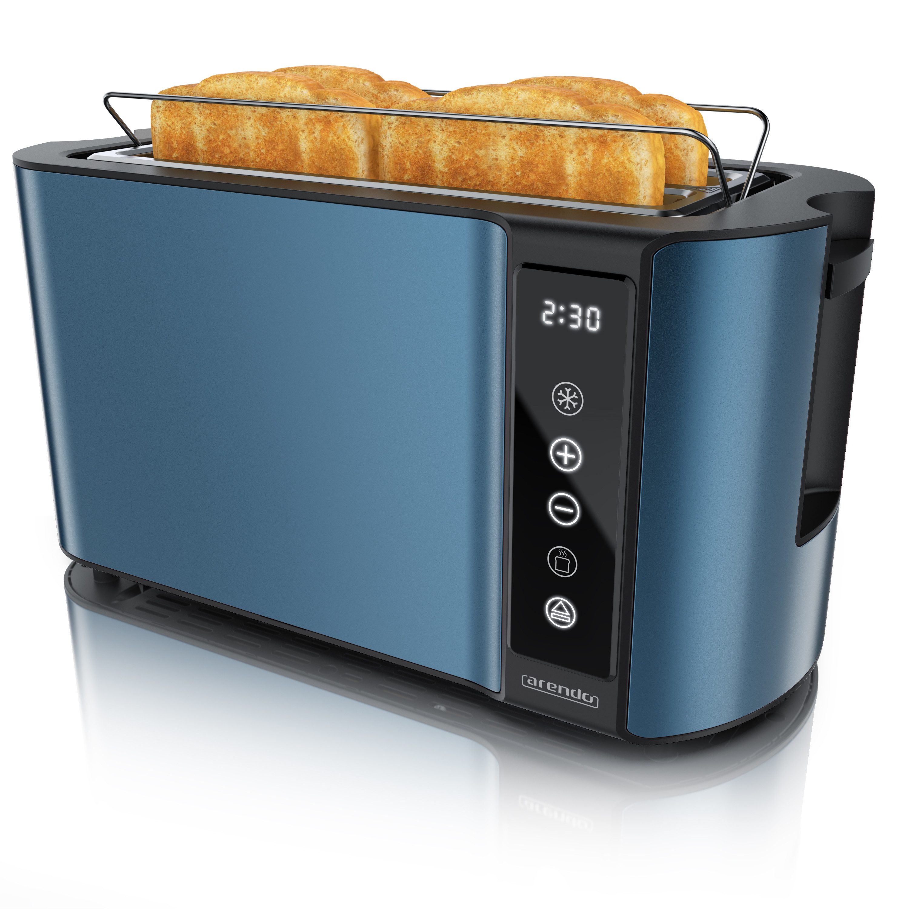 Arendo Toaster 4-Scheiben, Wärmeisoliertes Doppelwandgehäuse, Display Restzeitanzeige, 2 lange Schlitze, für 4 Scheiben, 1500 W, Langschlitz, Brötchenaufsatz, Brotscheibenzentrierung, Touchpanel