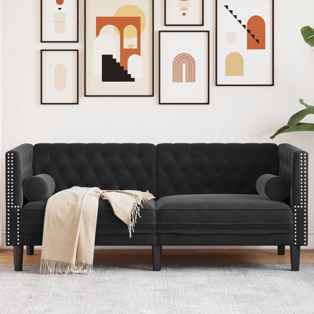 vidaXL Chesterfield-Sofa, Chesterfield-Sofa mit Nackenrollen 2-Sitzer Schwarz Samt
