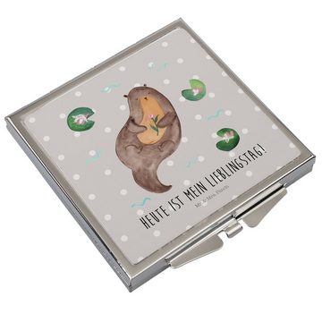 Mr. & Mrs. Panda Kosmetikspiegel Otter Seerose - Grau Pastell - Geschenk, silber, Spiegel, Seeotter, O (1-St), Passt in jede Tasche