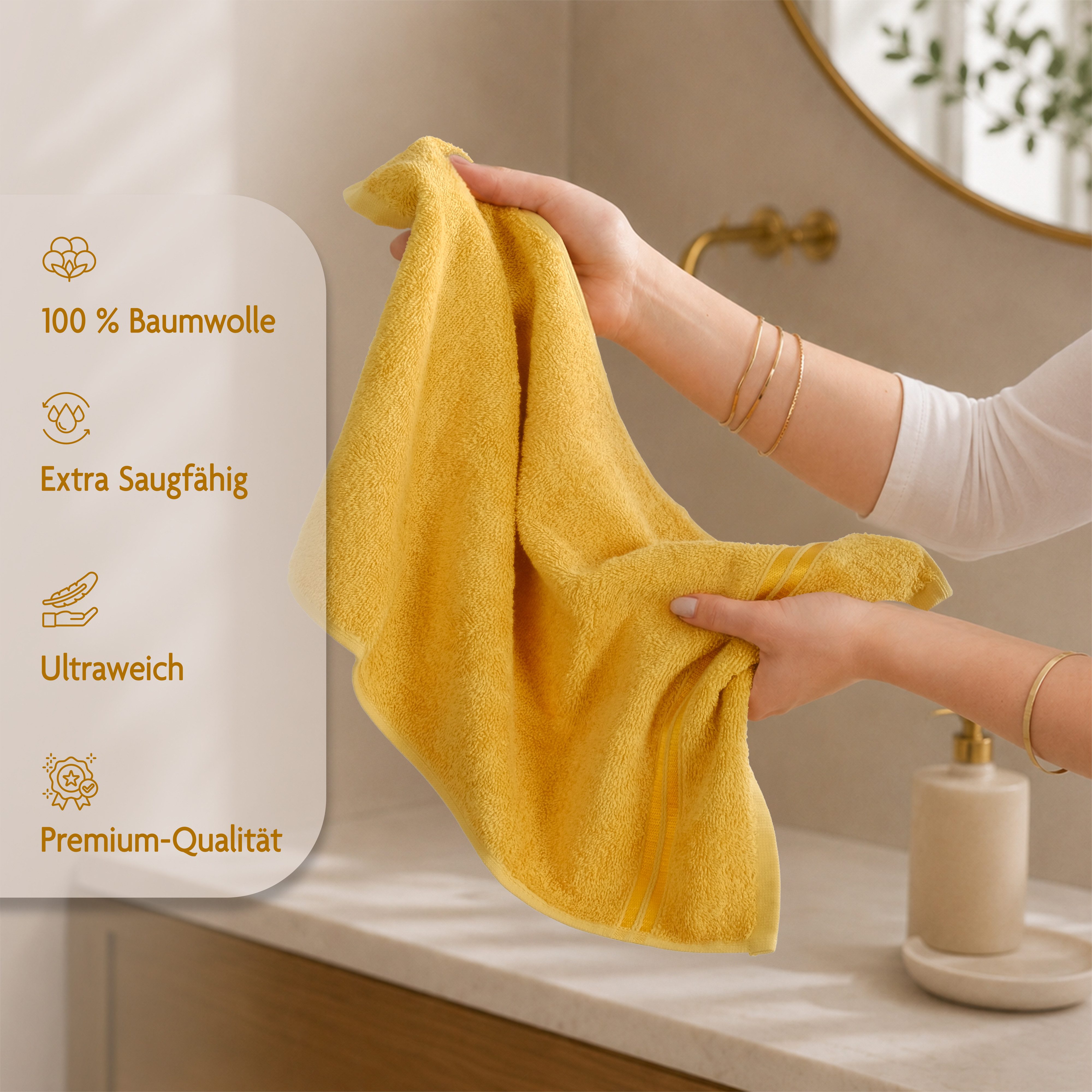 HAMMETEX Gästehandtücher 5er Set, 30x50 cm, weich & saugstark, 100% Baumwolle, Frottier (5-St), mit Bordüre, einfarbig, Schlaufe, 100% Baumwolle Frottee – Bild 5 von 5