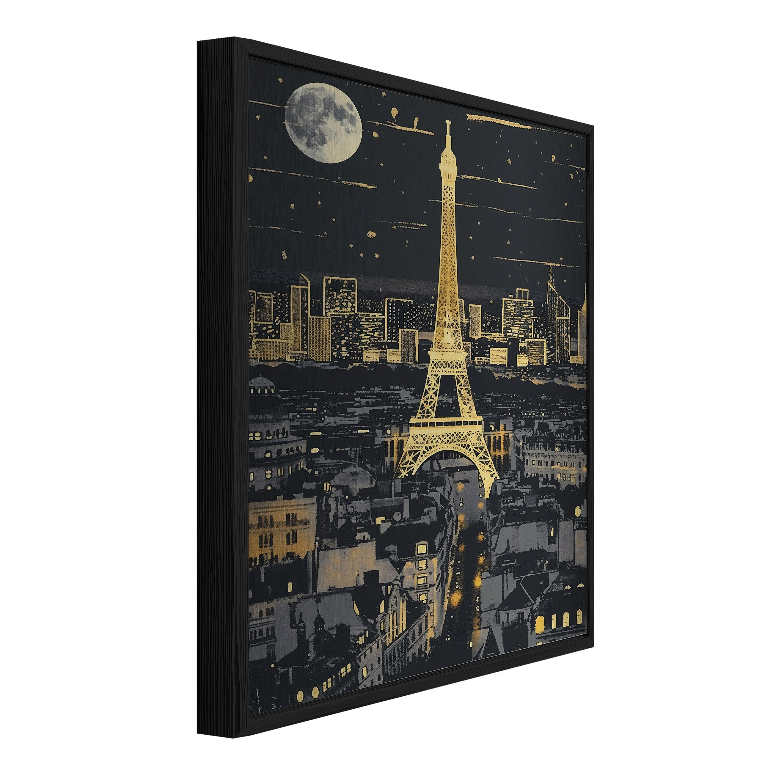 Wallarena Metallbild Paris Stadt Nacht schwarz Wanddeko Bilder mit Rahmen Wohnzimmer, Stadt (Packung, 1 St), Bilder mit Rahmen Metallbilder Modern Wanddeko gross XXL