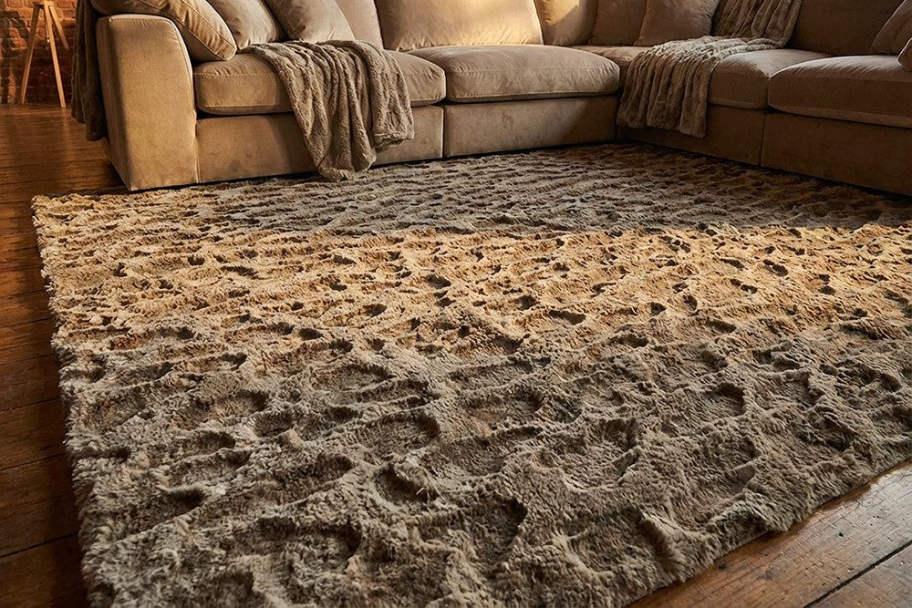 riess-ambiente Designteppich DUNE 230x160cm taupe - Polyester, Indoor, 3D-Effekt, flauschig, modern, rechteckig, Höhe: 36 mm, Hochflor-Teppich mit Hoch-Tief-Effekt - ideal f. Wohn- & Schlafzimmer