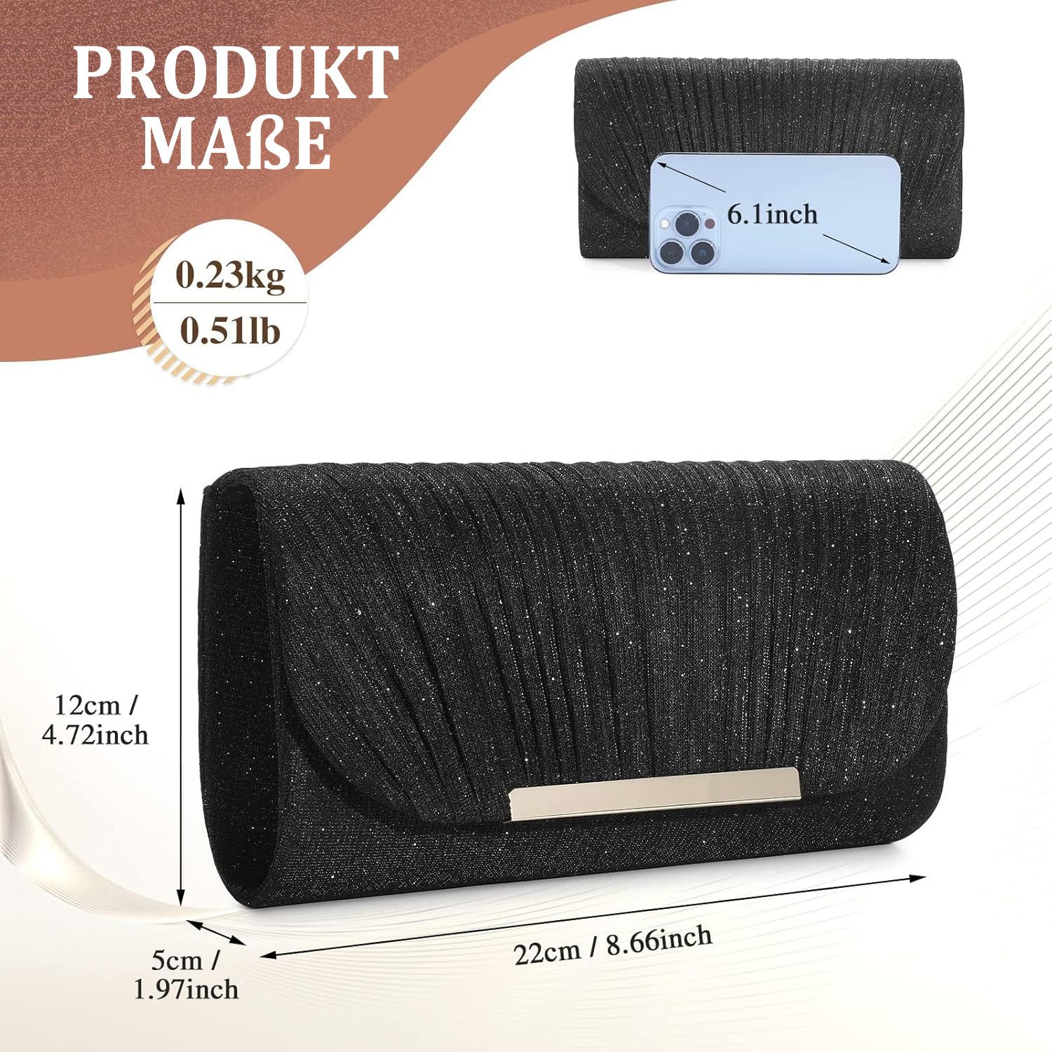Coonoor Abendtasche Damen-Abendtasche, glänzende Handtasche, Brautabendtasche, ideal für Hochzeiten, Bälle und Partys