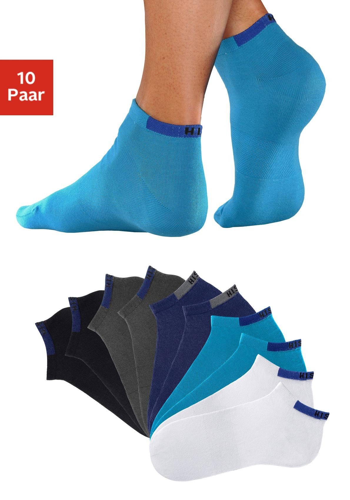 H.I.S Sneakersocken (Set, 10-Paar) mit verstärkten Belastungszonen 2x schwarz, 2x grau, 2x blau, 2x türkis, 2x weiß