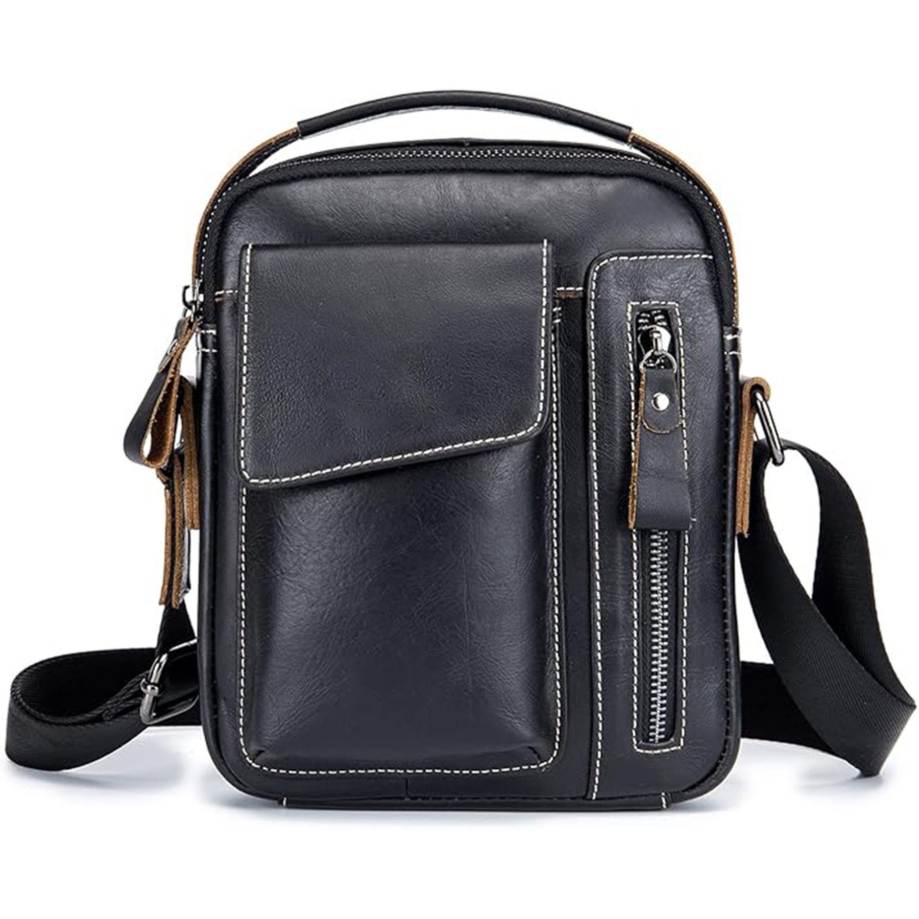 Mutig Umhängetasche Handytasche zum Umhängen Damen Herren Schultertasche Herrentasche (Ledertasche Männer Tasche, mit Verstellbarem Gurt, PU Leder Vintage, Handytasche, Messenger, Umhängen, Tasche Man Bag), für Business Arbeit Reise