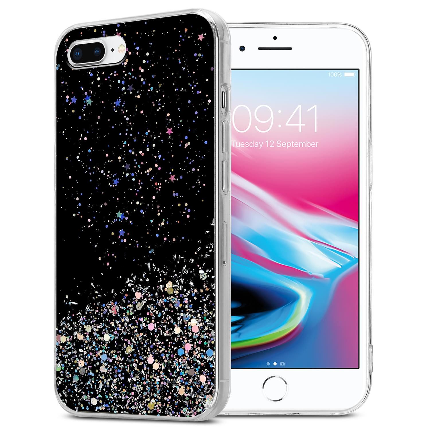 Cadorabo Handyhülle für iPhone 7 PLUS / 7S PLUS / 8 PLUS Hülle Apple iPhone 7 PLUS / 7S PLUS / 8 PLUS, Flexible TPU Silikon Handy Schutzhülle - Hülle - mit Glitzer