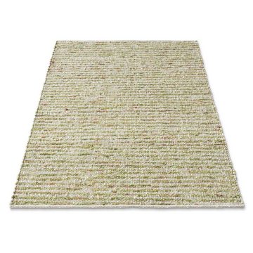 Wollteppich Gewalkter Handweb Woll-Teppich mit schwarzer Kette, TaCa Home, rechteckig, Höhe: 9 mm, nachhaltige Schurwolle Wohnzimmer Schlafzimmer, Grün - 70 x 130 cm