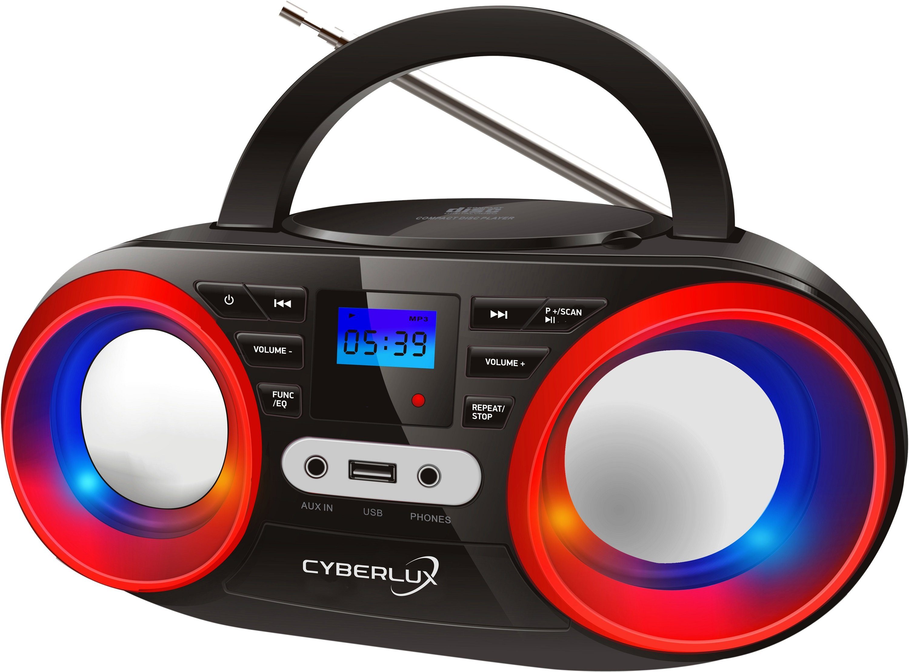 Cyberlux CL-810 tragbarer CD-Player (CD, Kinder CD Player tragbar, Boombox,  Musikbox, LED-Disco-Beleuchtung, FM Radio mit MP3 USB)