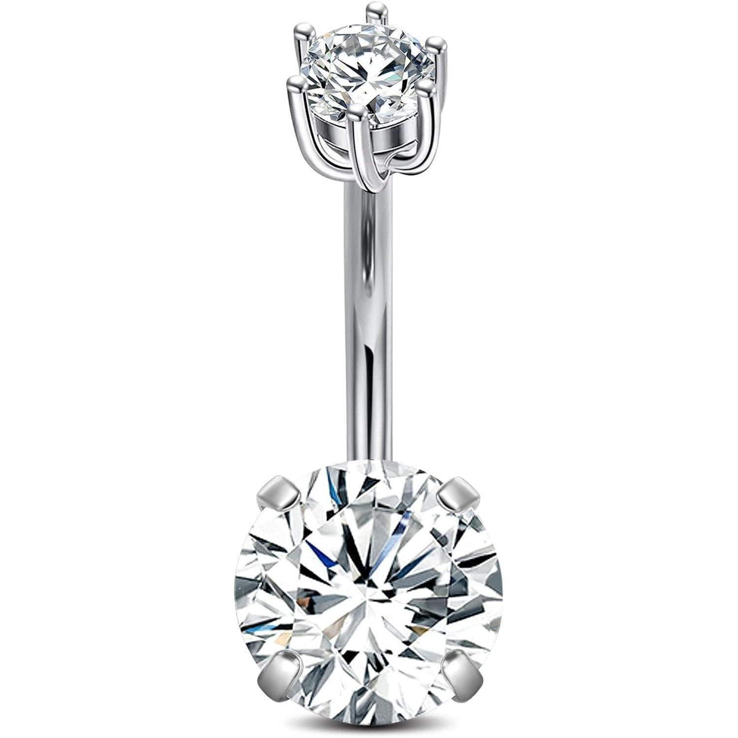 CIZME Bauchnabelpiercing 925 Silber Bauchnabel Ring perforiert 14g 8/10mm mit CZ Schmuck-Kugel