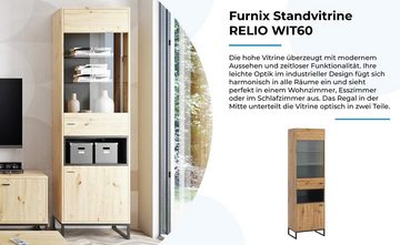 Furnix Standvitrine RELIO WIT60 Vitrine mit Metallgestell Weiß oder Artisan B60 x H202 x T40 cm