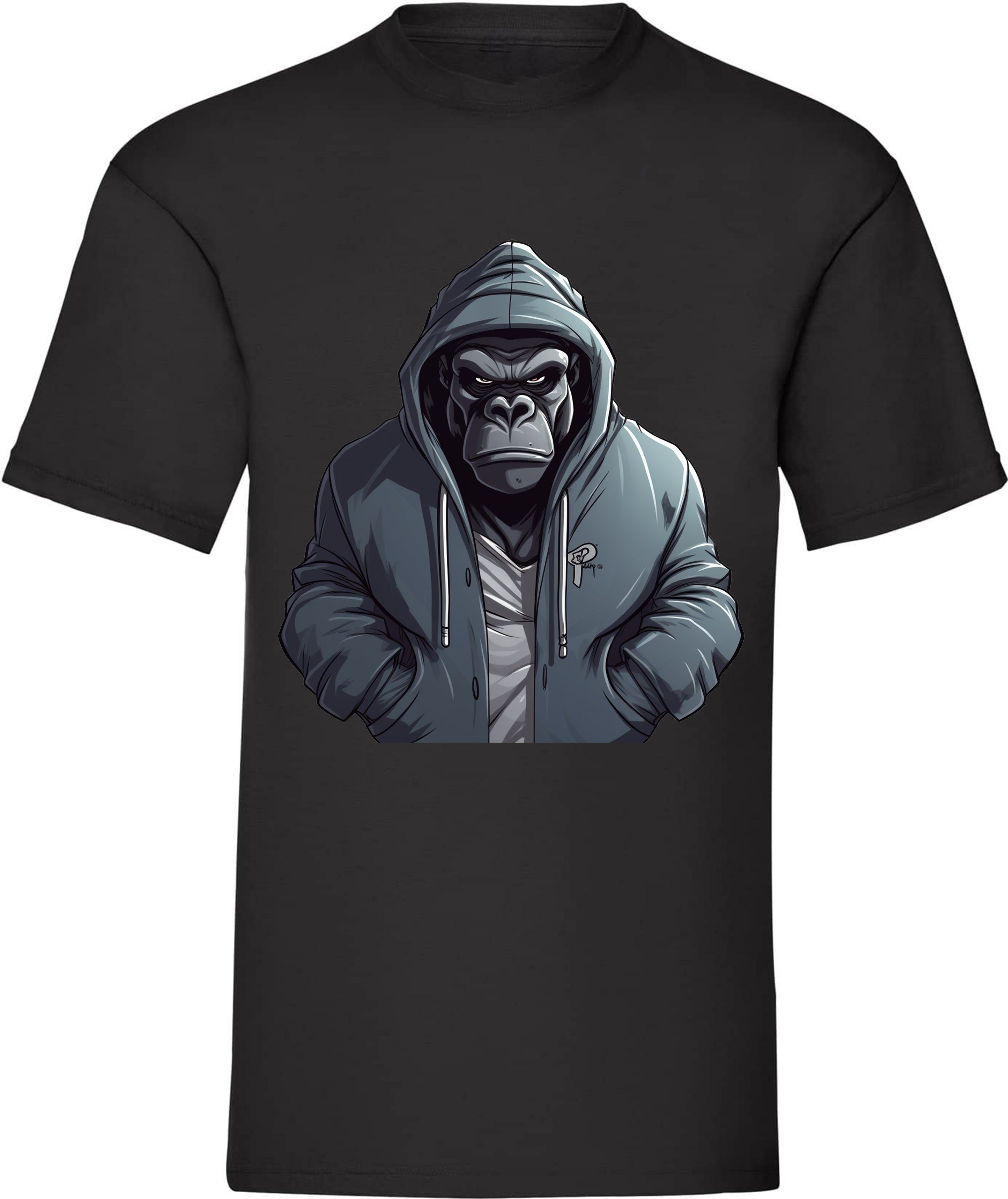 Druck T-Shirt Rundhalsauschnitt DTF DTF Baumwolle Affe Schwarz Banco aus mit besonderem Gangster Druck 100%
