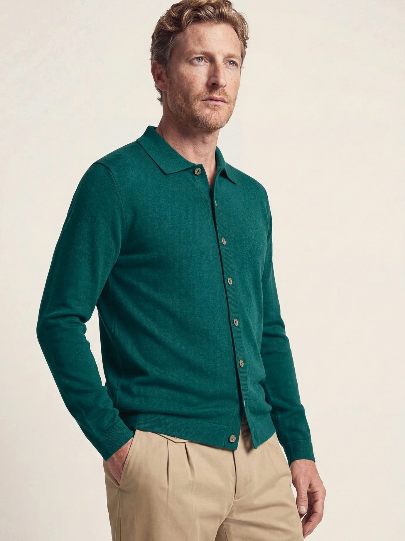 Walbusch Polokragenpullover Herren Strickpolo aus Merinowolle Pflegeleicht Extrafeine Merinowolle, Perlmuttknöpfe, formstabil und Easy-Care