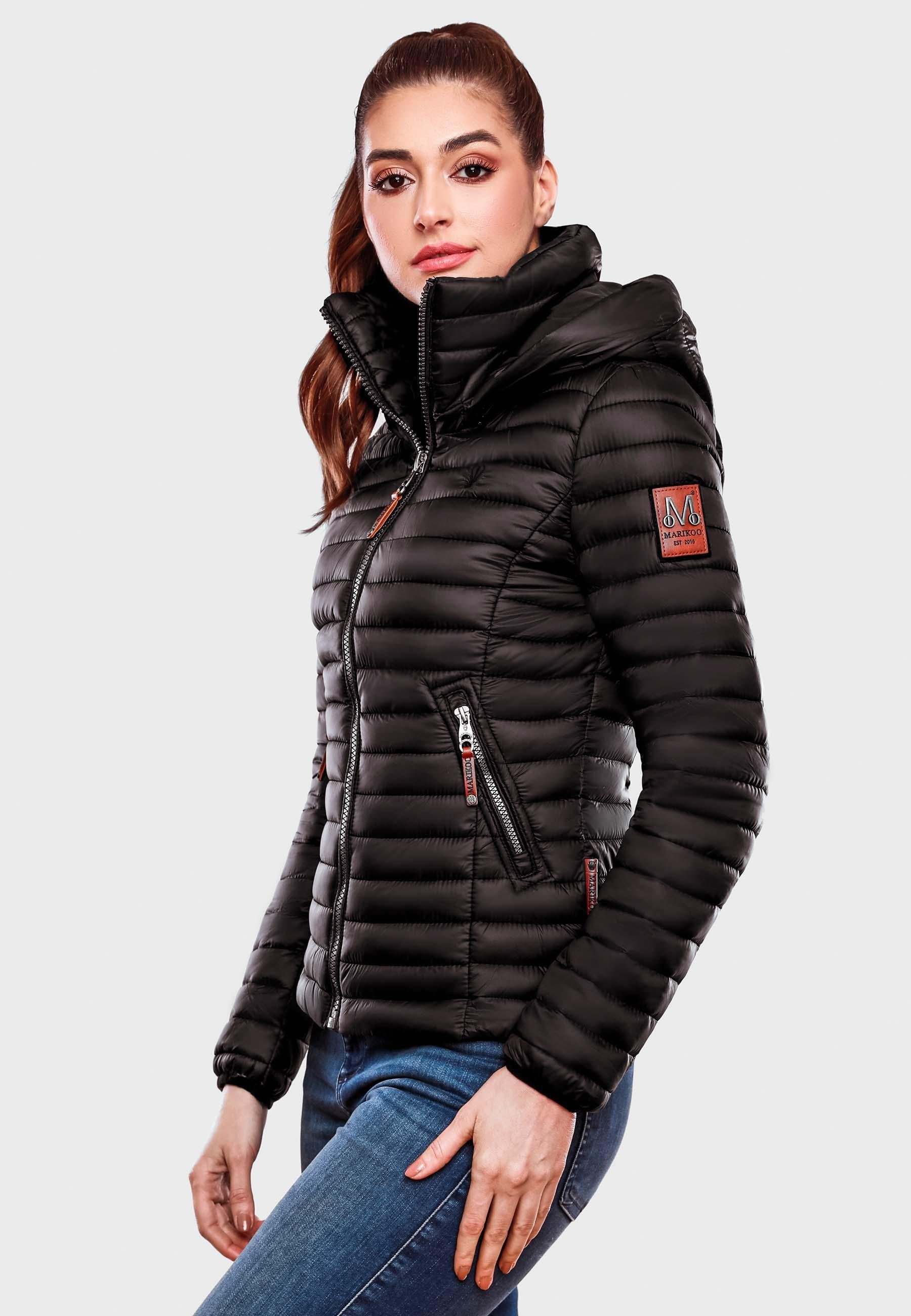 abnehmbarer Übergangsjacke Kapuze black stylische mit Marikoo Steppjacke Löwenbaby