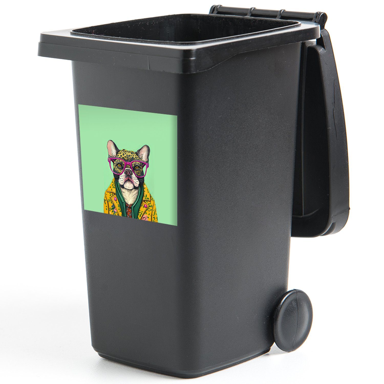 MuchoWow Wandsticker Hund Abfalbehälter Mülltonne, - Sticker, Hippie - Tiere Mülleimer-aufkleber, Container, (1 - Brille St)