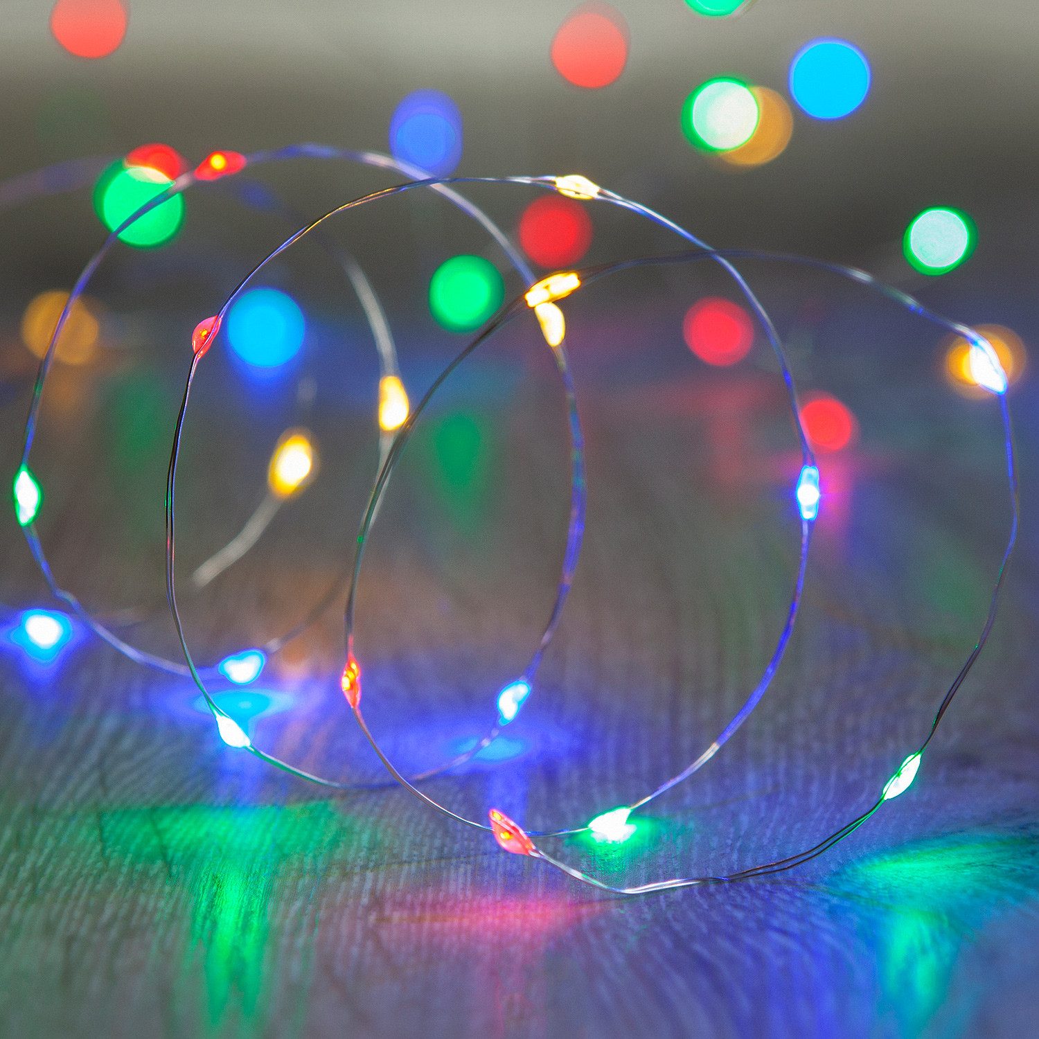 Lights4fun LED-Lichterkette 20er LED Micro Lichterkette bunt batteriebetrieben