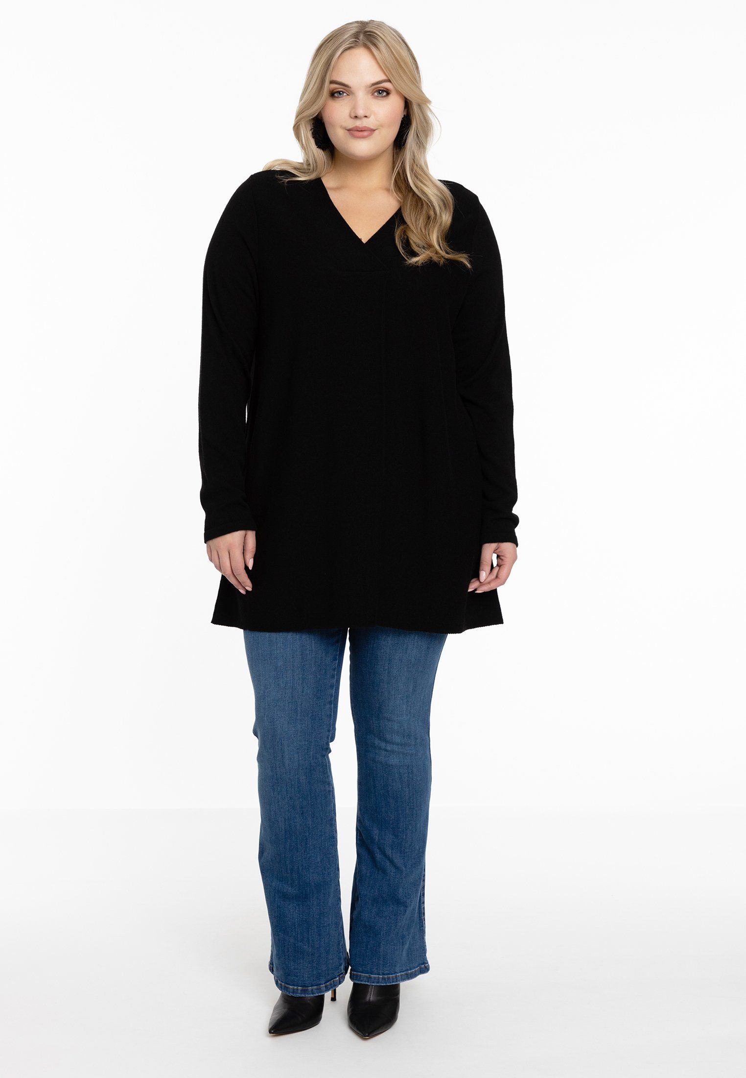 Große Longpullover black Größen Yoek