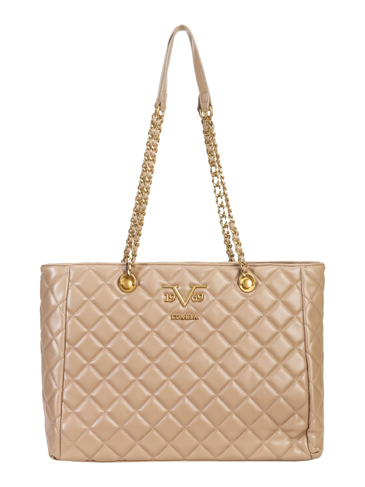 19V69 Italia by Versace Shopper SILVIA GOLD, Damen-Handtasche - gesteppte Optik - edler Kettenriemen - Logo-Akzente