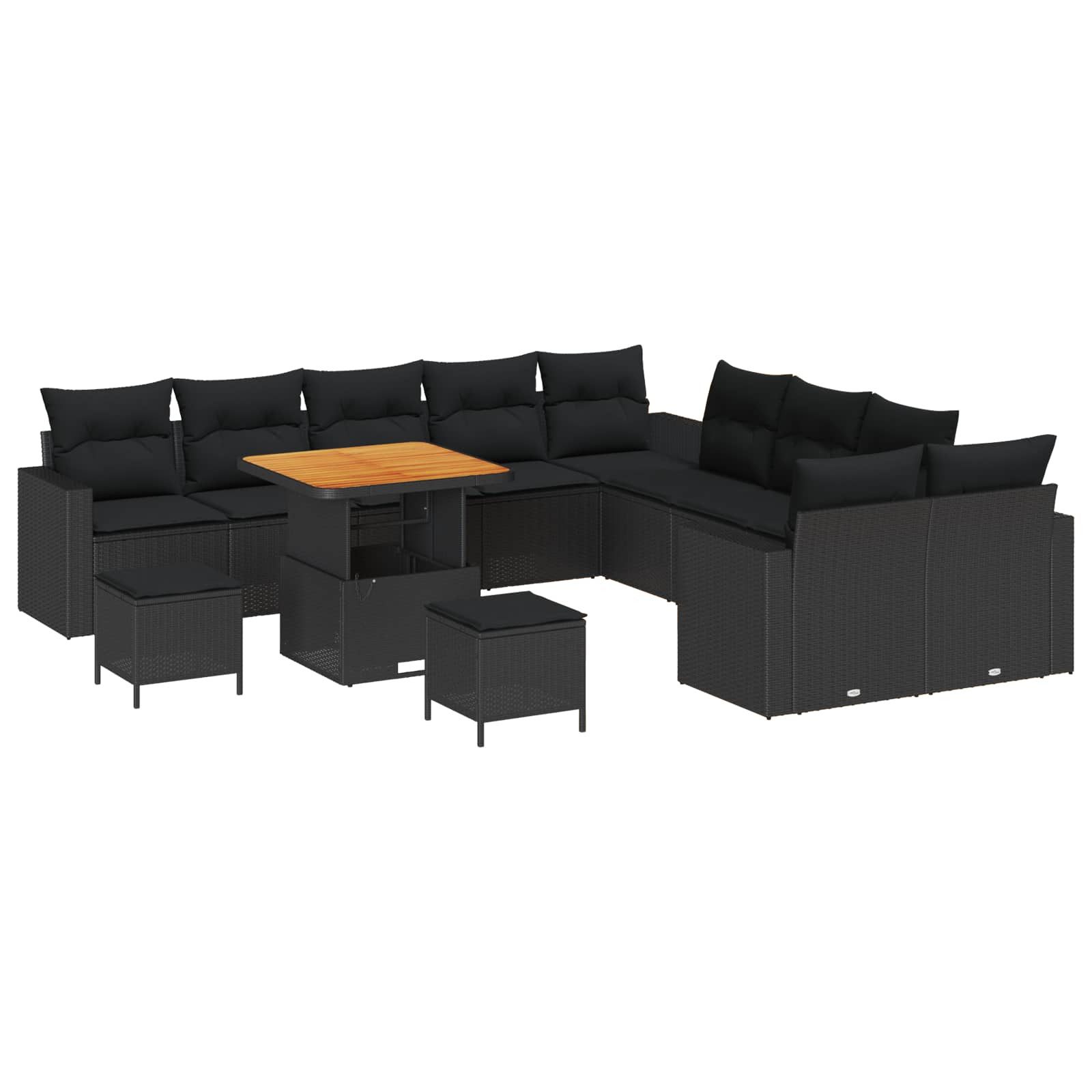 vidaXL Loungesofa Gartensofa-set 17 stk. 10-Sitzanzahl Schwarz Poly-Rattan, 17 Teile