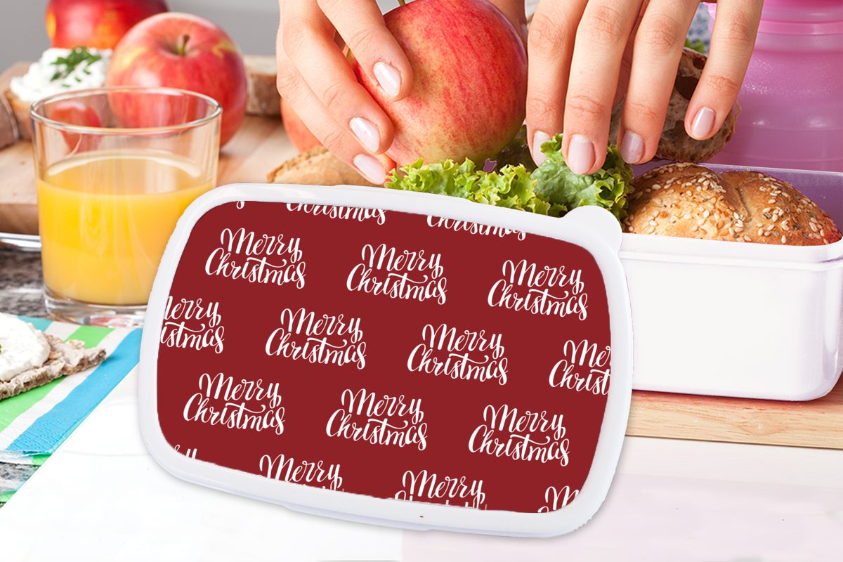 Weiß, Kinder MuchoWow Zitate - Kunststoff, - Erwachsene, - Lunchbox Brotdose, für Weihnachten Brotbox und Muster (2-tlg), Mädchen Jungs Rot und - für