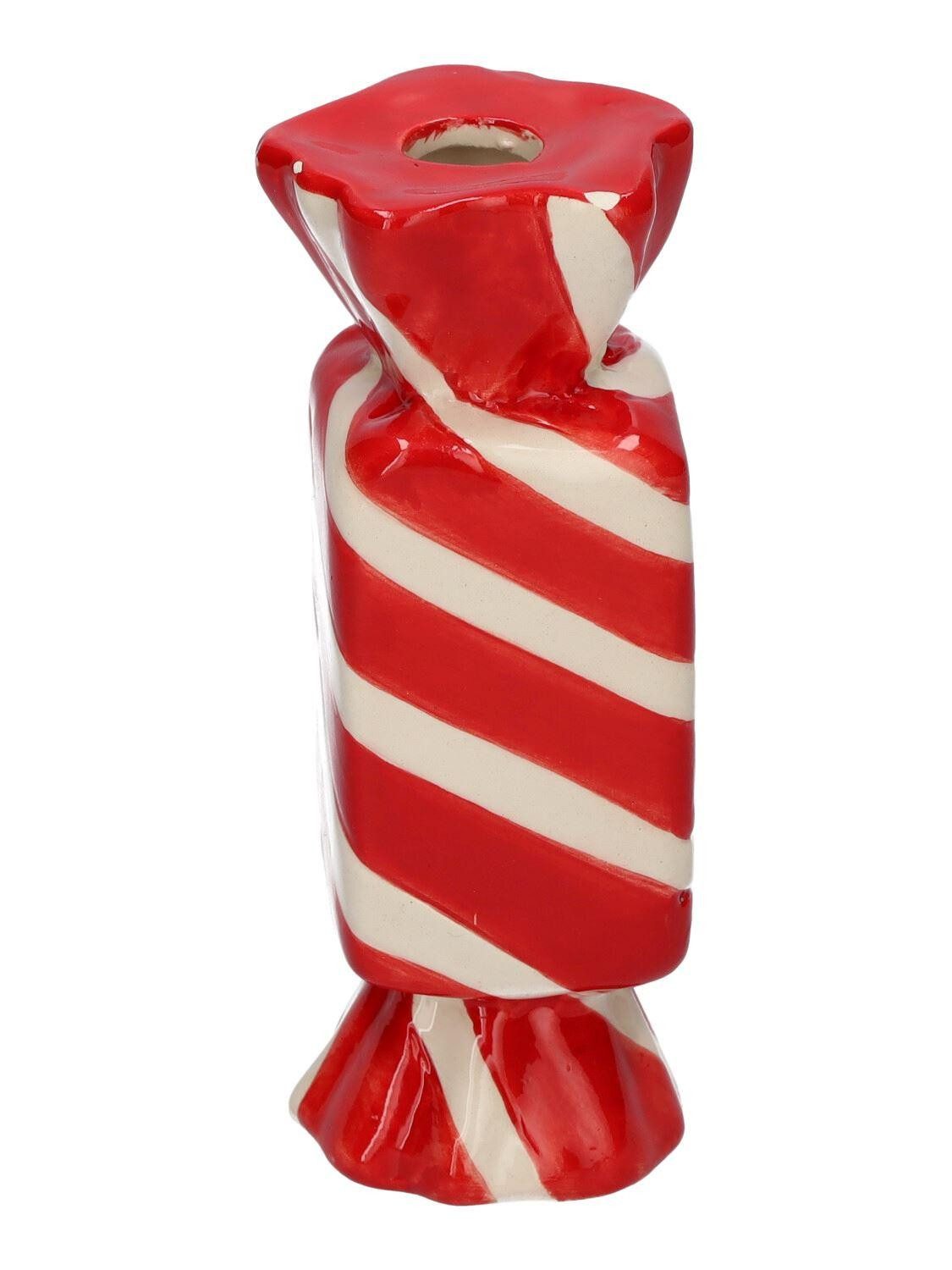 INNA-Glas Dekovase für einzelne Blume Bonbon Amiel aus Keramik, mit schrägen Linien, rot