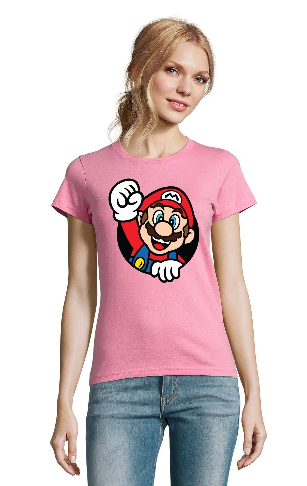 Blondie & Brownie T-Shirt Damen Super Mario Faust Nerd Konsole Gaming Spiel Nintendo Rosa