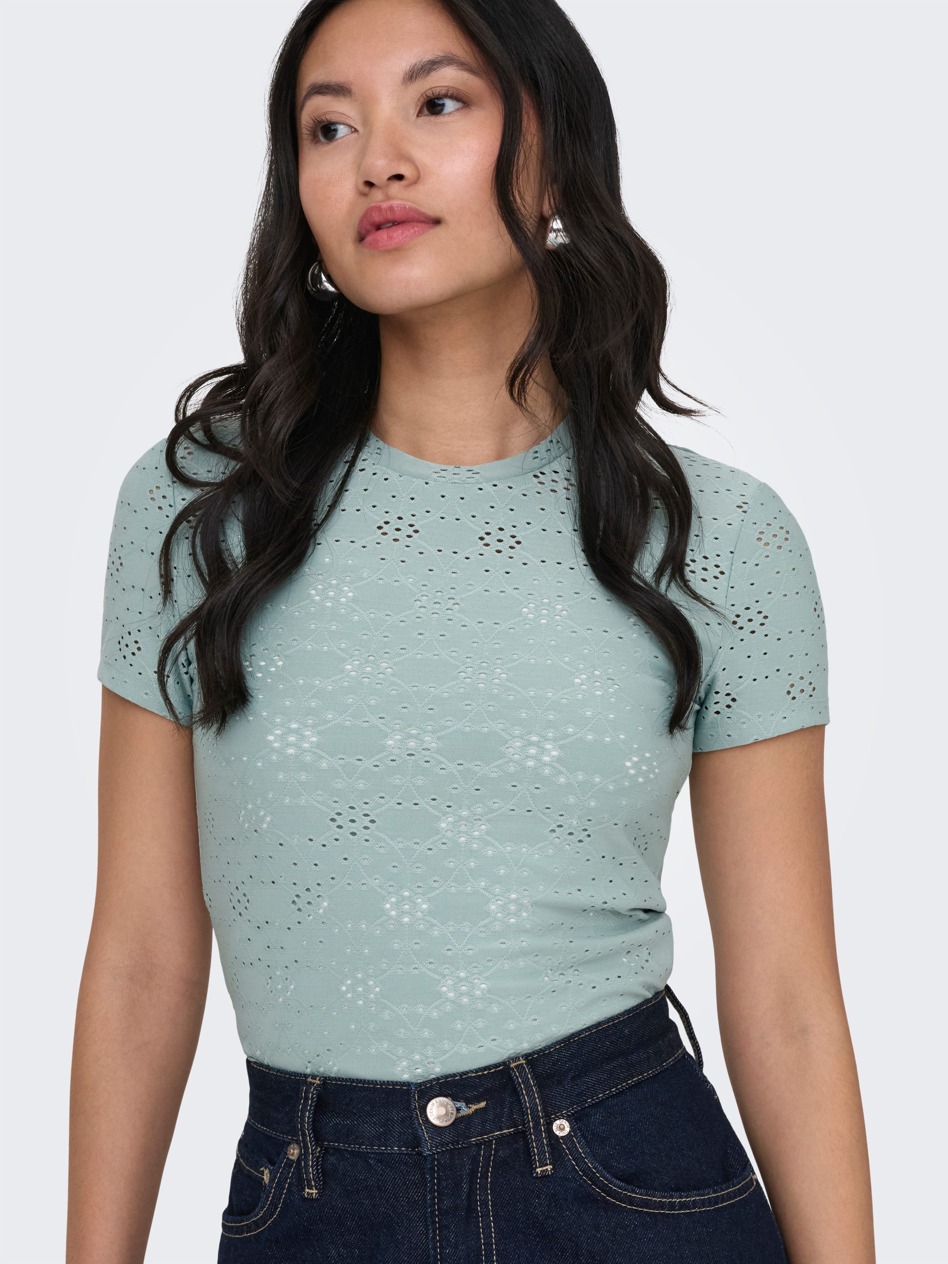 ONLY T-Shirt ONLSMILLA NEW S/S TOP JRS Materialmix, slim fit, Rundhals – Bild 3 von 5