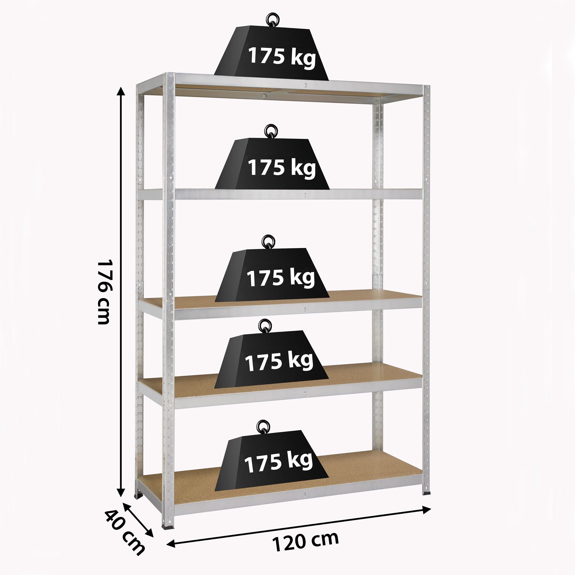 176 verzinkt, x Ebenen 120 40 5 Regalelement x HxBxT, Schwerlastregal cm