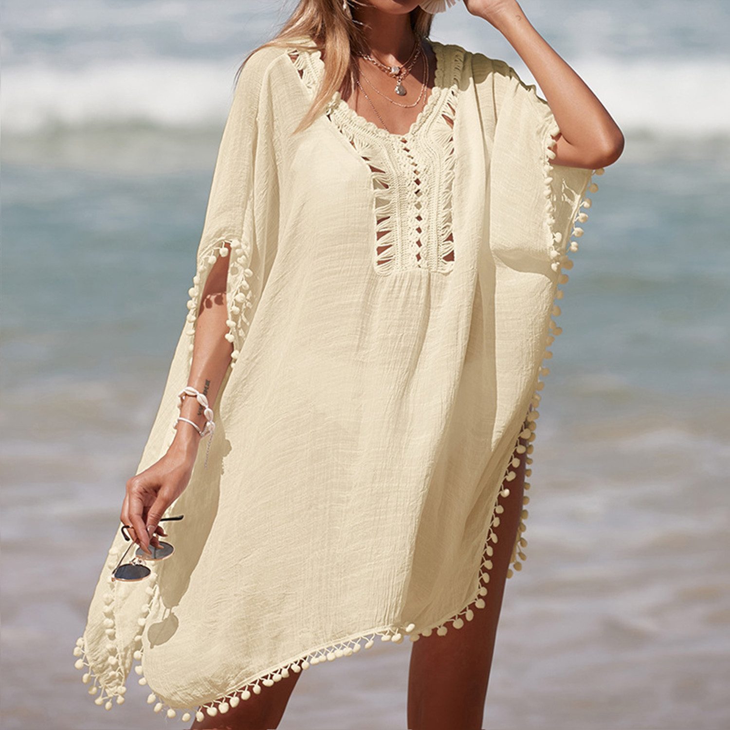 RWEUOQ Blusenkleid Strandkleid, entspannter Komfort, Handkragen, günstig online kaufen