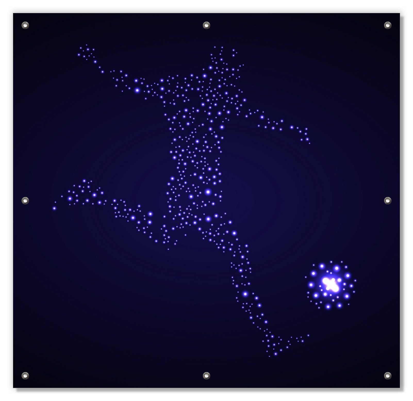 Sonnenschutz Fußball - ein Spieler aus tausend Sternen in blau, Wallario, blickdicht, mit Saugnäpfen, wiederablösbar und wiederverwendbar