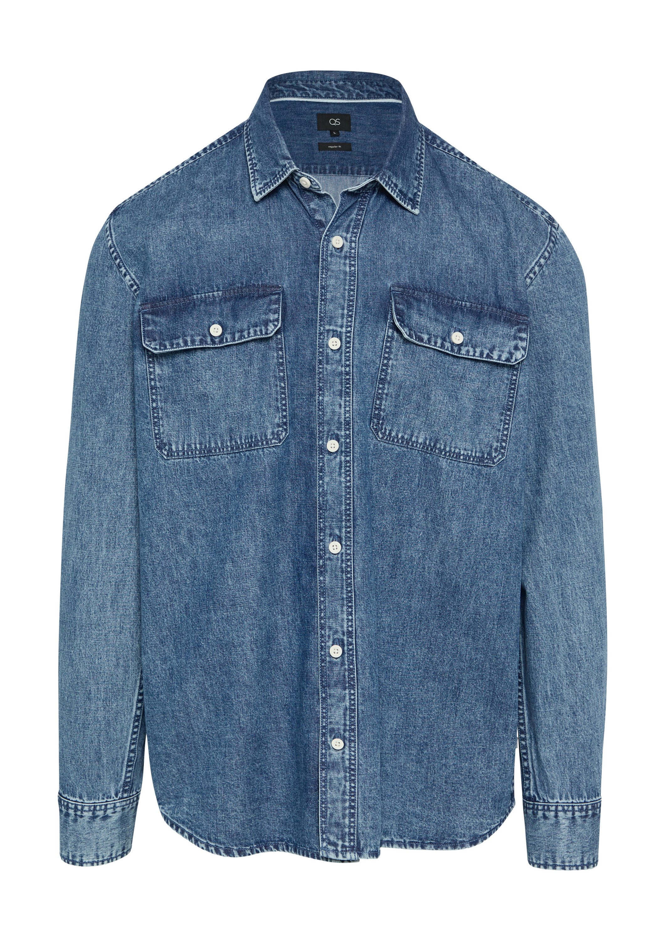 QS Langarmhemd Hemd Regular Fit: Jeanshemd