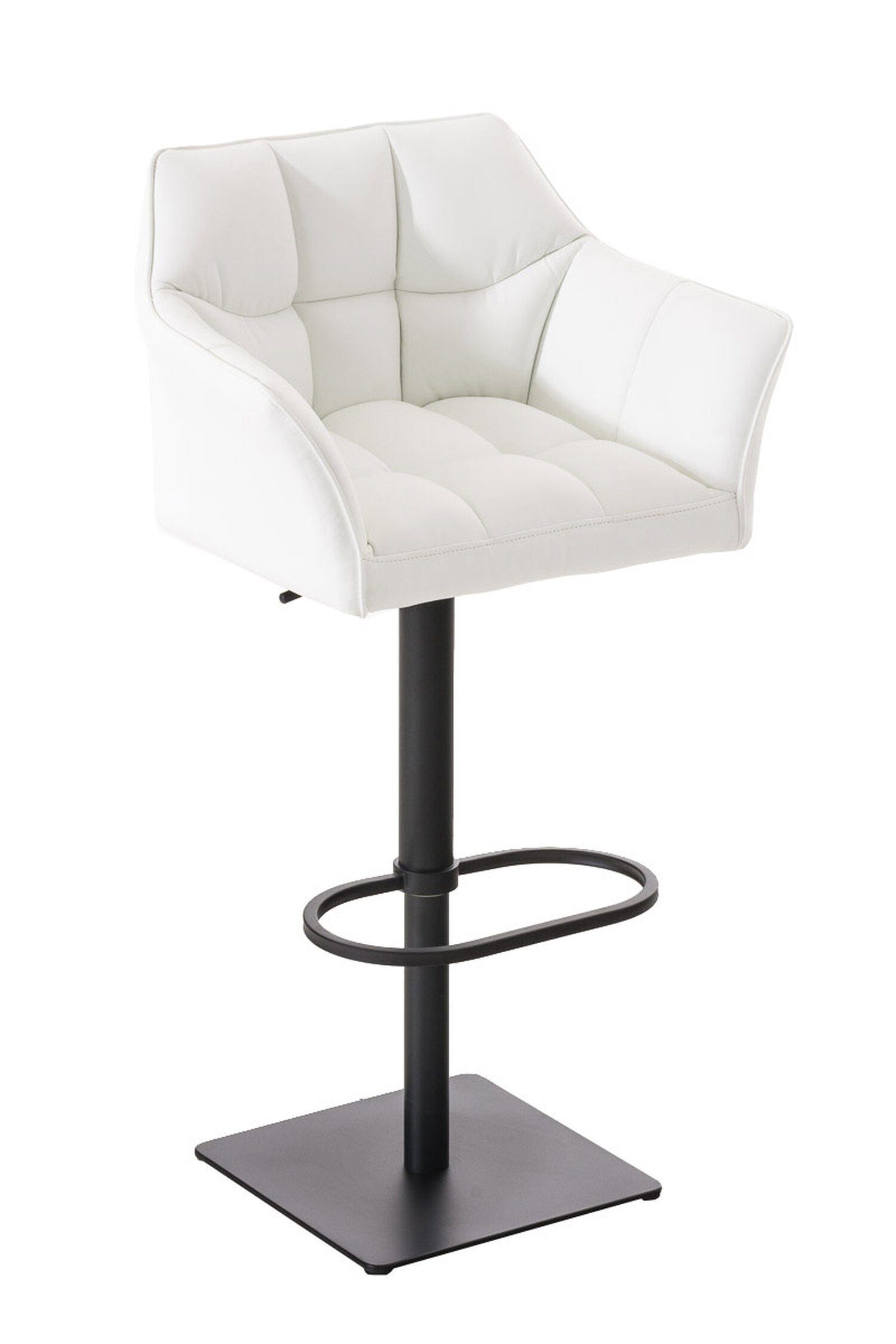 TPFLiving Barhocker Damaso (mit Rückenlehne und Fußstütze - Hocker für Theke & Küche), 360° drehbar - Metall schwarz matt - Sitzfläche: Kunstleder Weiß