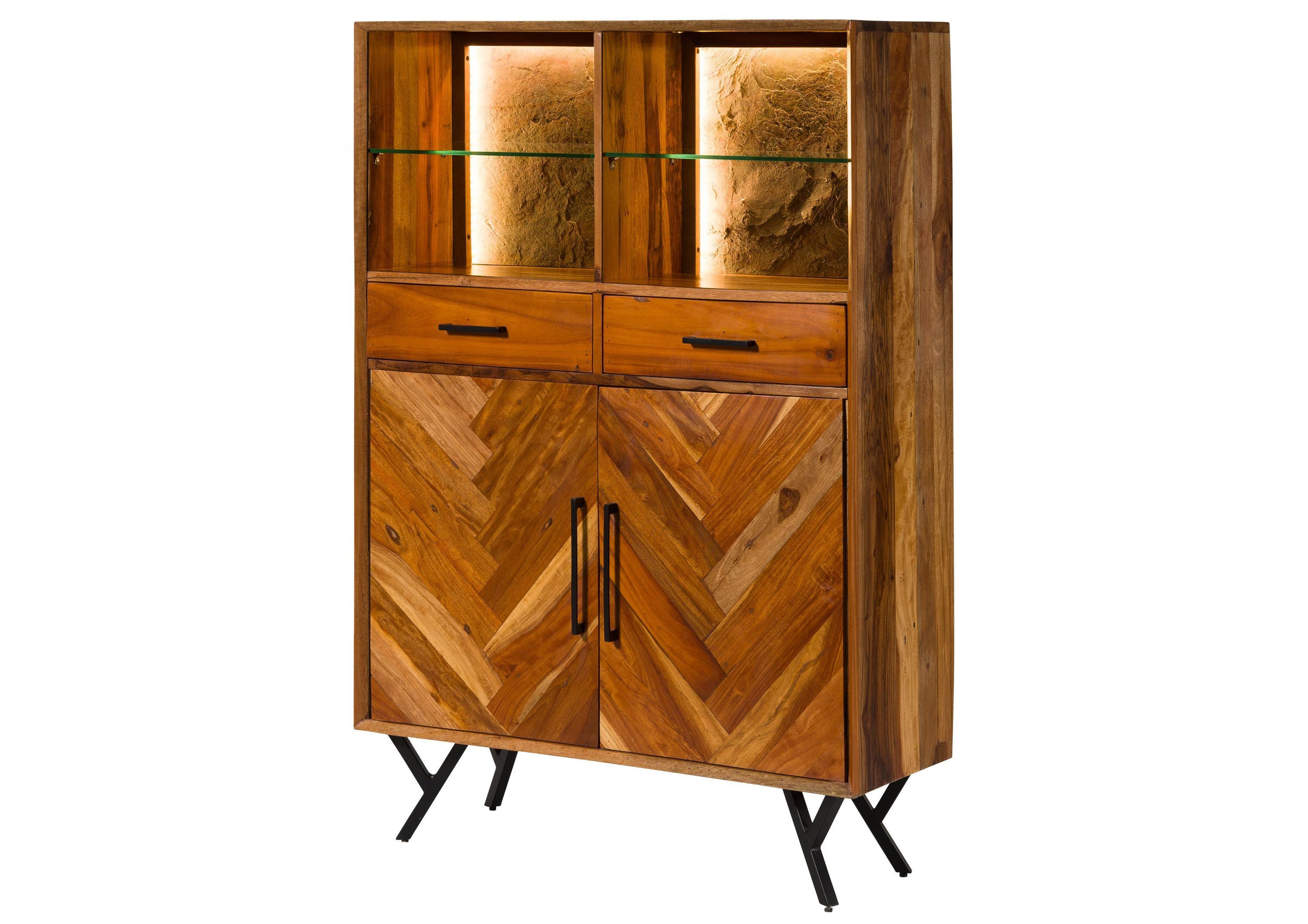 Massivmoebel24 Highboard (Altholz 110x40x156 natur lackiert AVIGNON #120), Altholz 110x40x156 natur lackiert AVIGNON #120