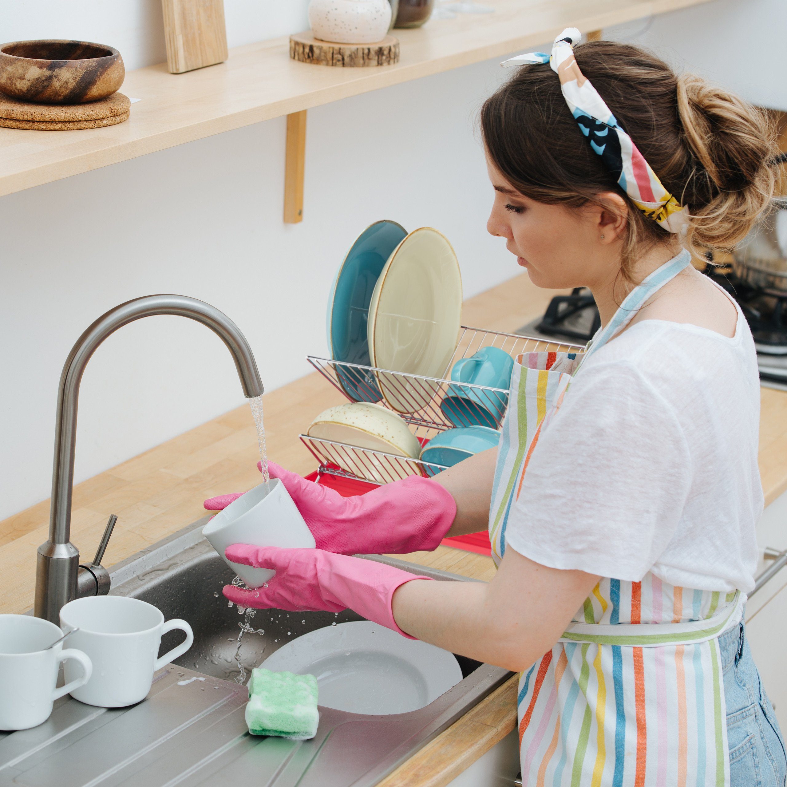 relaxdays Abtropfgestell mit Auffangschale, Blau Geschirrständer Silber Türkis