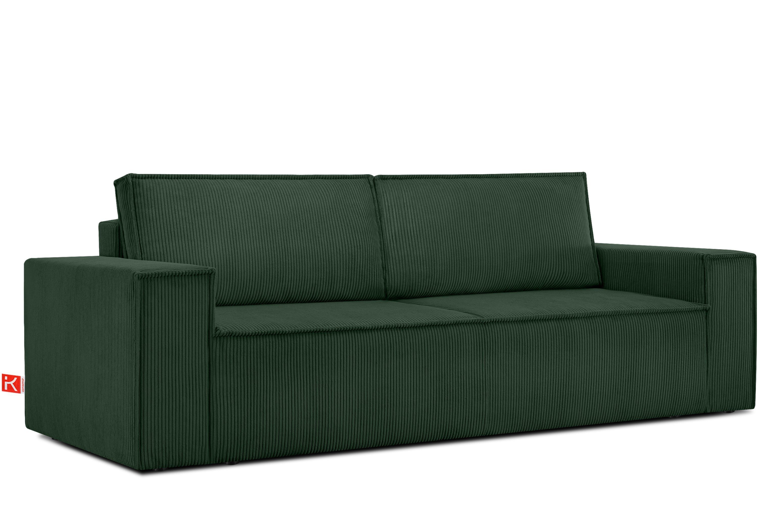 Konsimo 3-Sitzer NAPI, hergestellt in der EU, mit Schlaffunktion, in Pet Friendly Cord-Stoff dunkelgrün