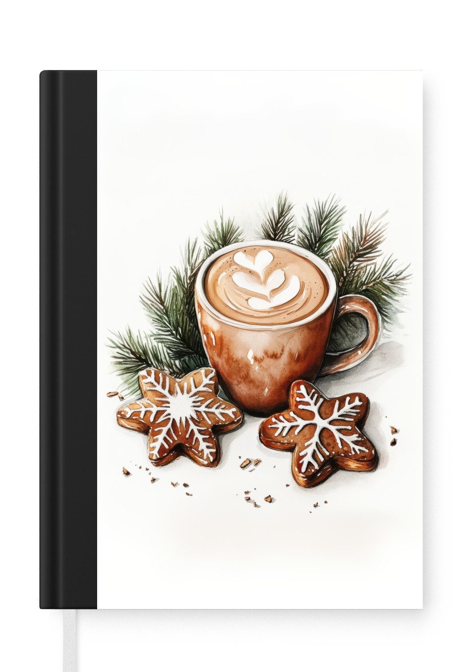 MuchoWow Notizbuch Kaffee - Kuchen - Winter - Kunst - Weihnachten, Notebook, Notizblock a5, Tagebuch, Journal Liniert