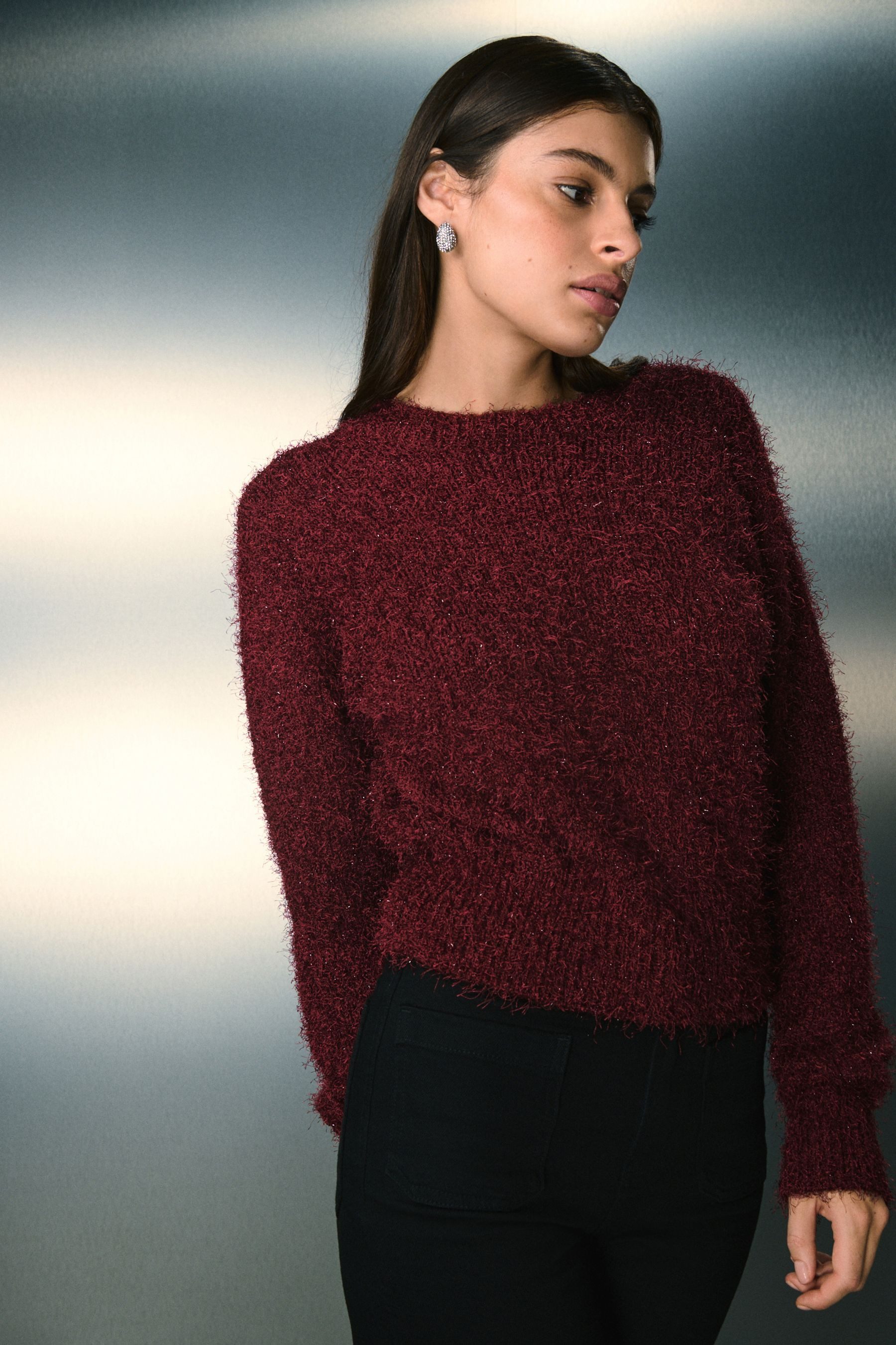 Next V-Ausschnitt-Pullover Funkelnde Wende-Strickjacke mit V-Ausschnitt (1-tlg)
