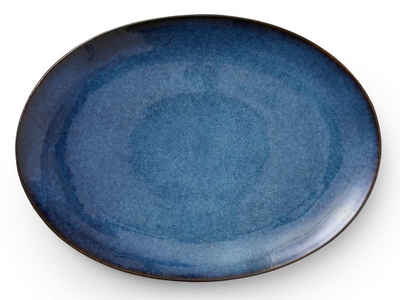 Bitz Servierplatte Servierplatte oval black/dark blue 45 x 34 cm, Steinzeug, (Servierplatte)
