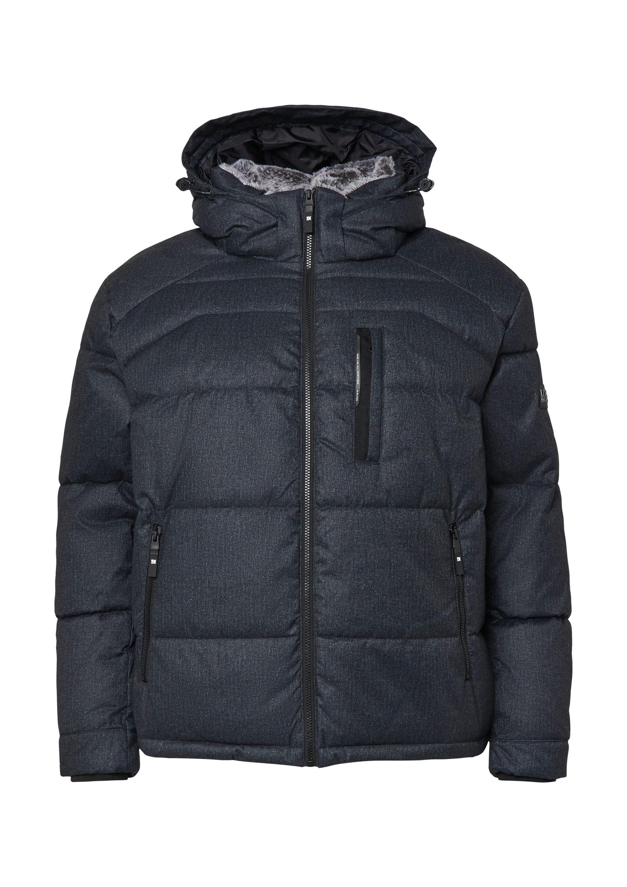 s.Oliver Winterjacke Outdoor-Jacke Melierte Pufferjacke mit abnehmbarem Kunstpelz-Innenkragen