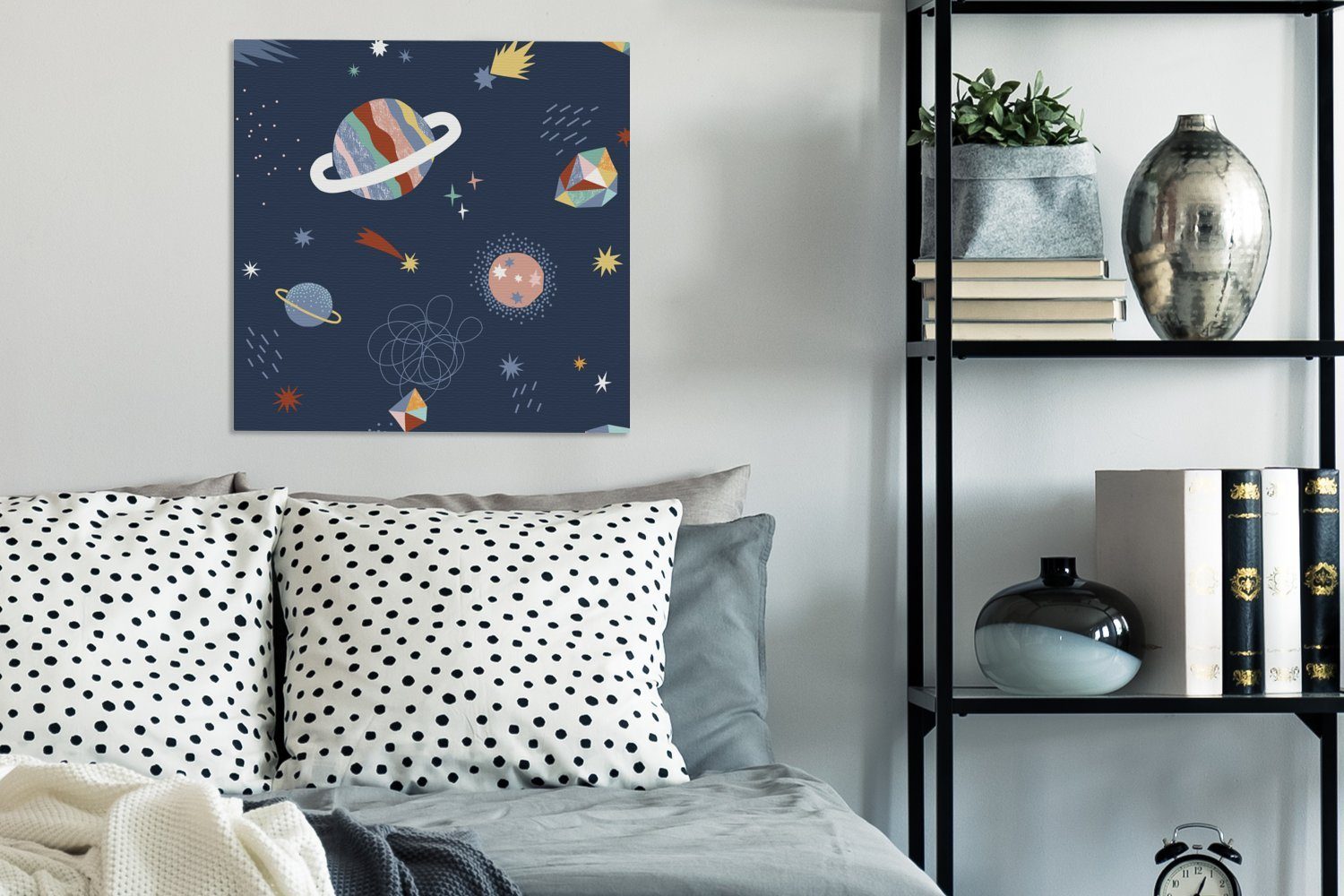 Bilder Kinder OneMillionCanvasses® (1 Leinwandbild bunt Wohnzimmer Sterne, Leinwand Weltraum St), - - für Schlafzimmer
