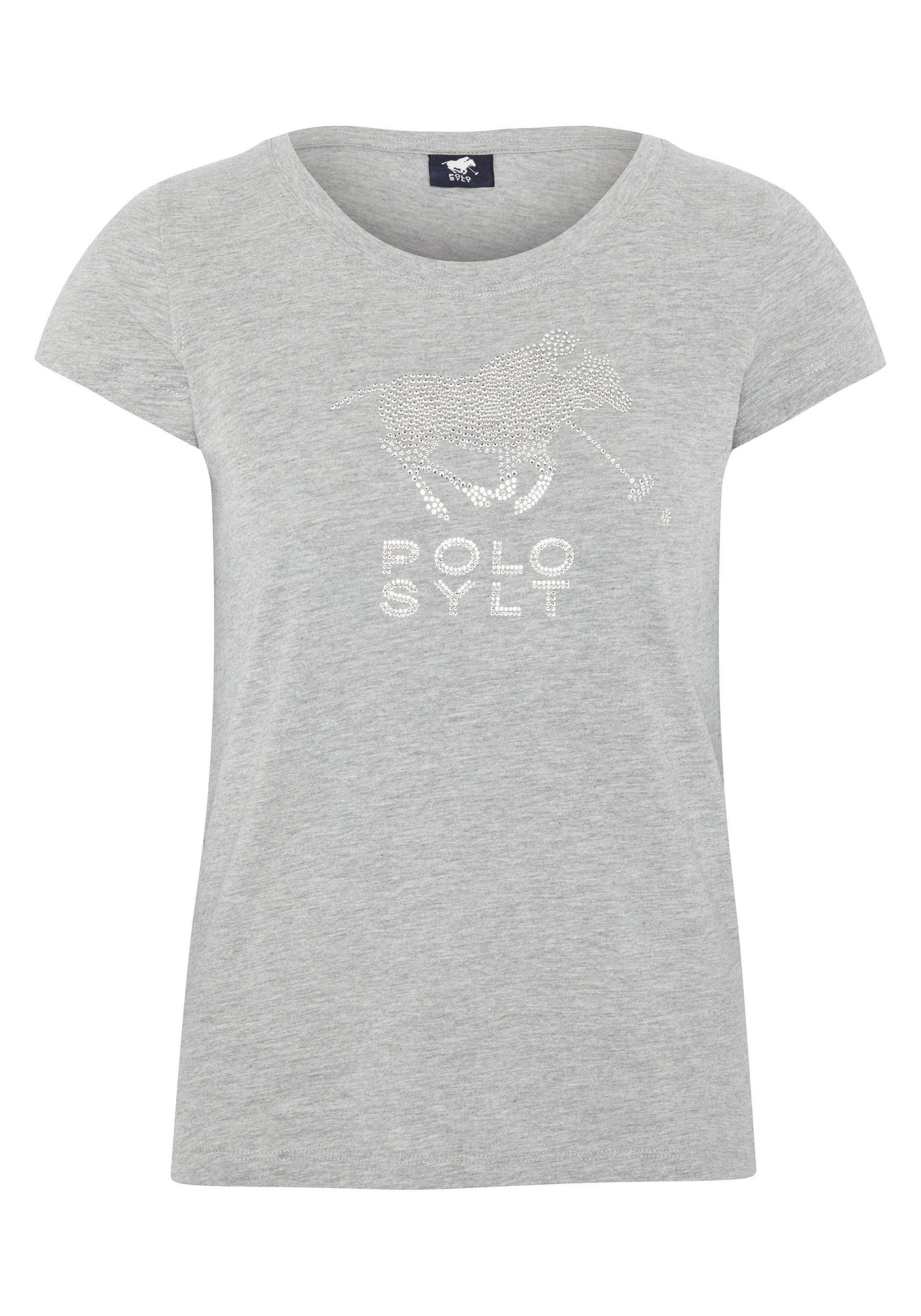 Melange mit Strasssteinen Gray T-Shirt edlen 17-4402M Polo Sylt Neutral