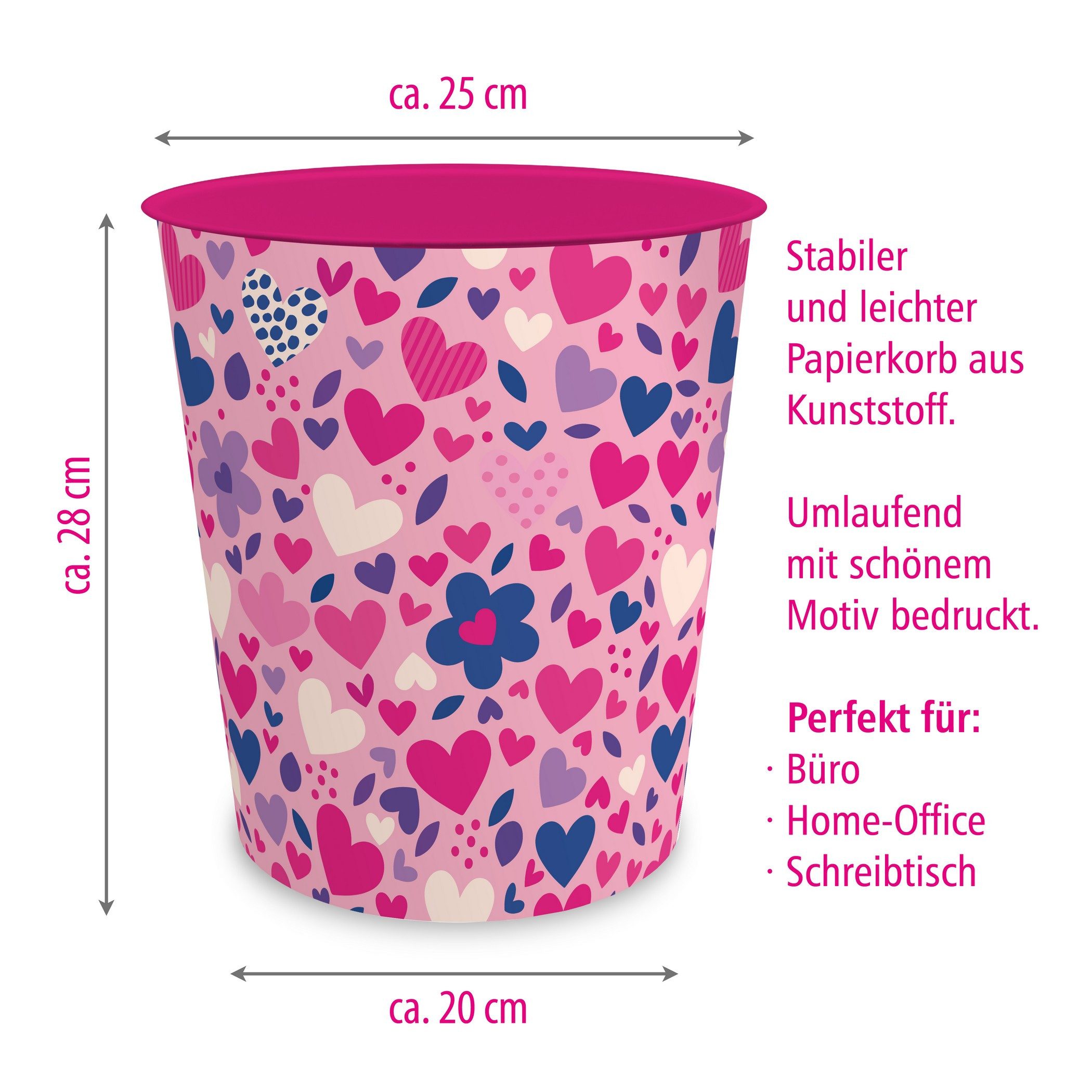 itenga Papierkorb itenga Papierkorb ca. 11 Liter - Motiv HERZEN – Bild 2 von 3